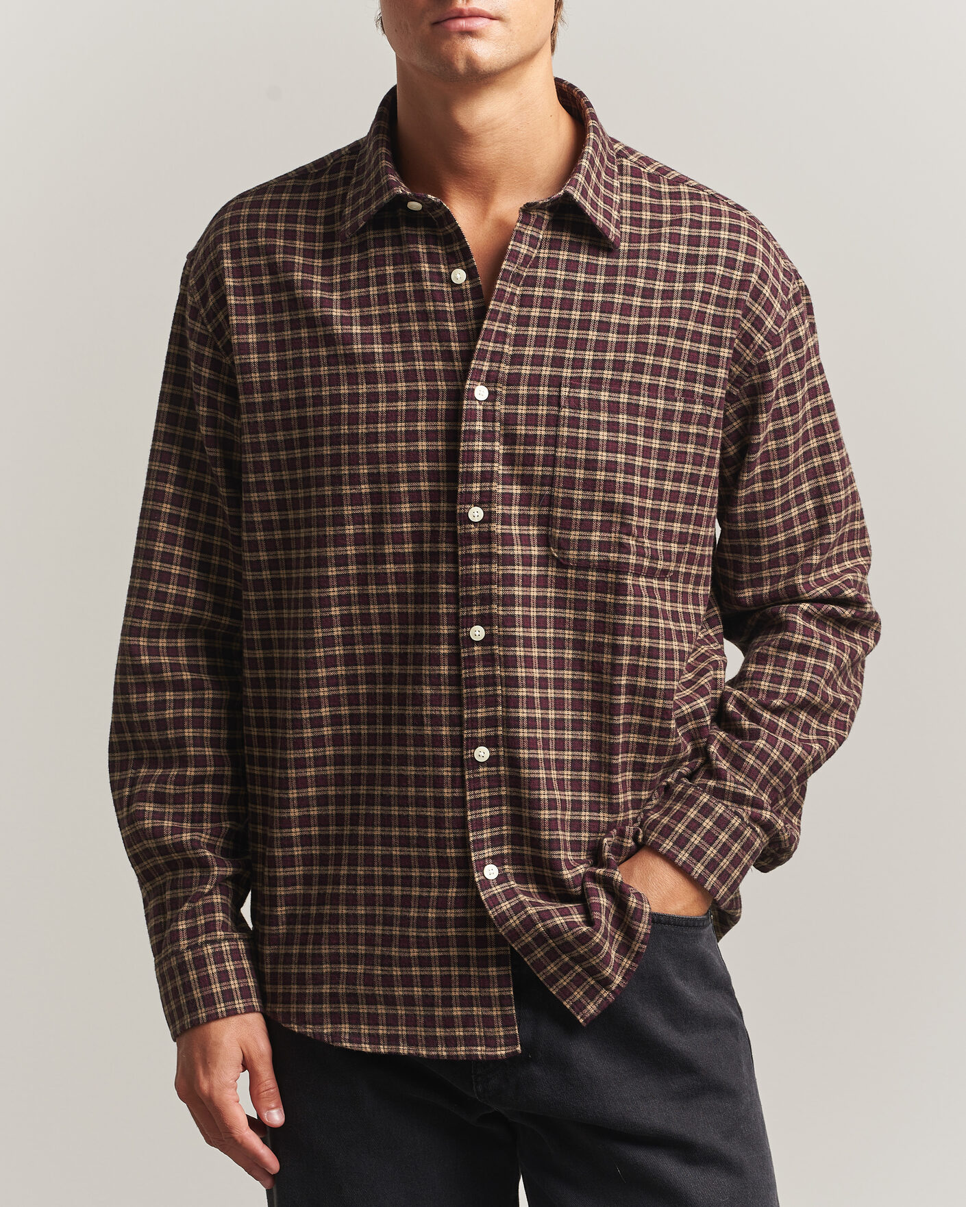 Mies | Kauluspaidat | NN07 | Deon Flannel Shirt Bordeaux Check