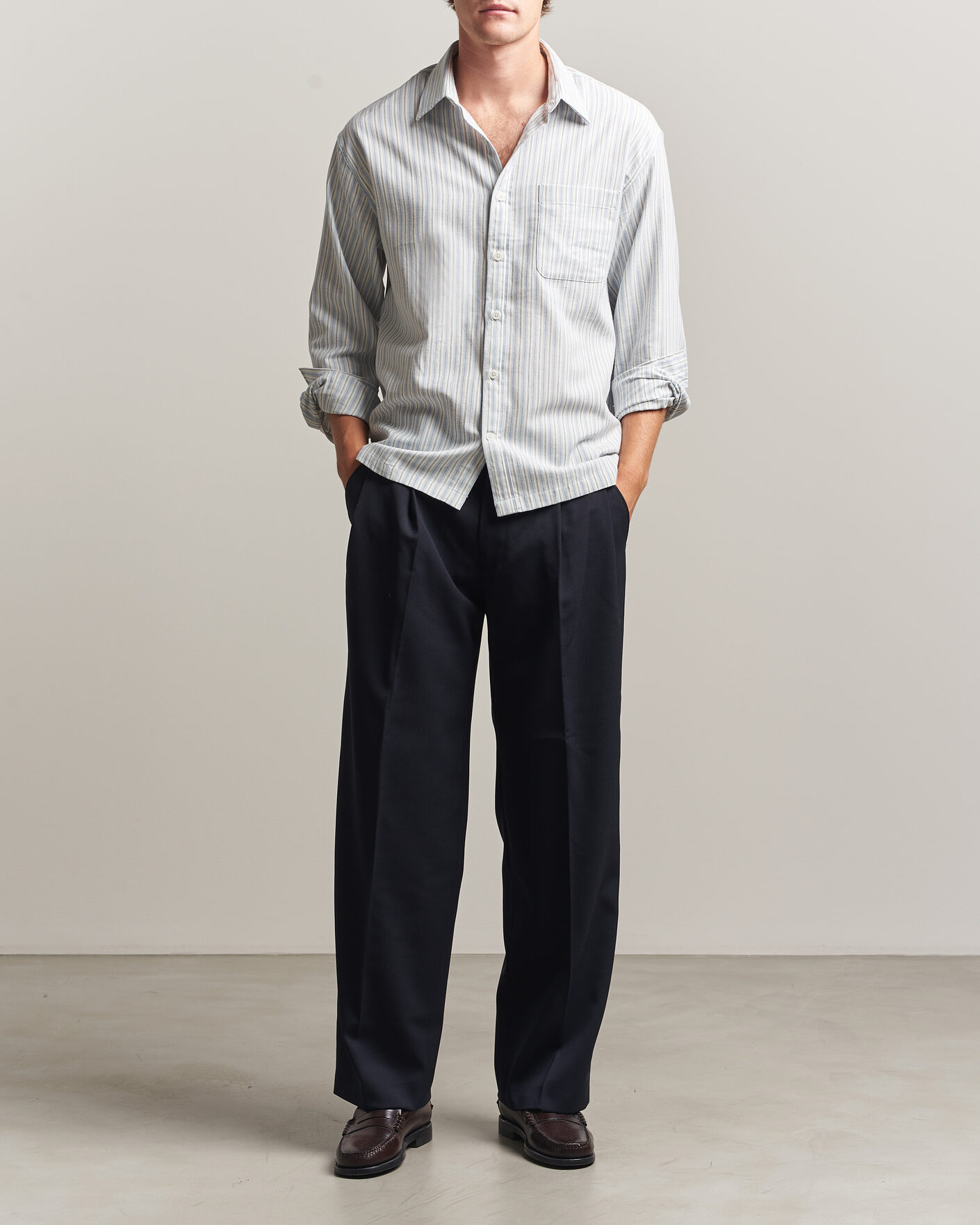 Mies | Kauluspaidat | NN07 | Deon Brushed Cotton Striped Shirt Blue