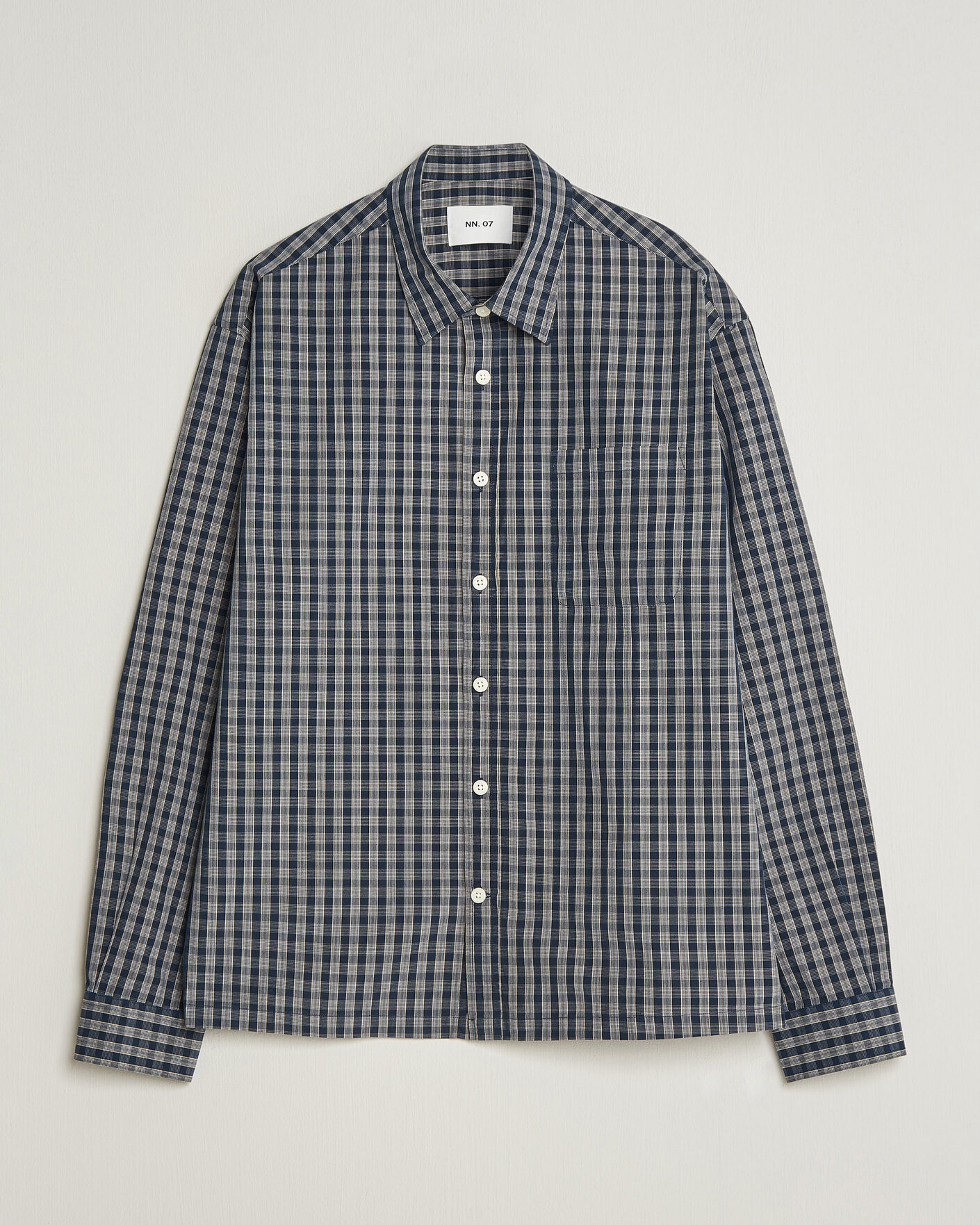 Mies | Kauluspaidat | NN07 | Deon Brushed Cotton Checked Shirt Navy Blue
