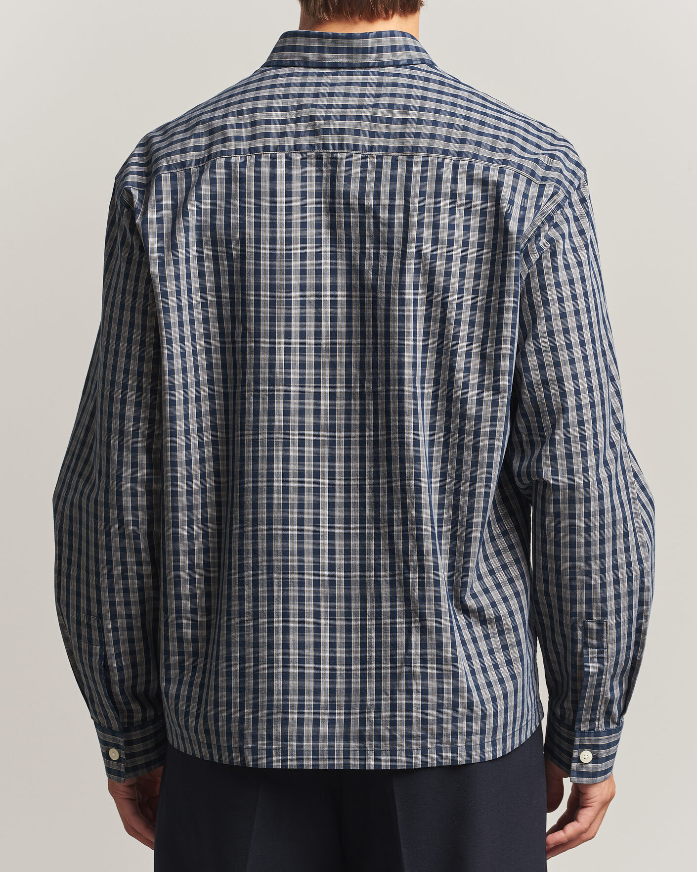 Mies | Kauluspaidat | NN07 | Deon Brushed Cotton Checked Shirt Navy Blue