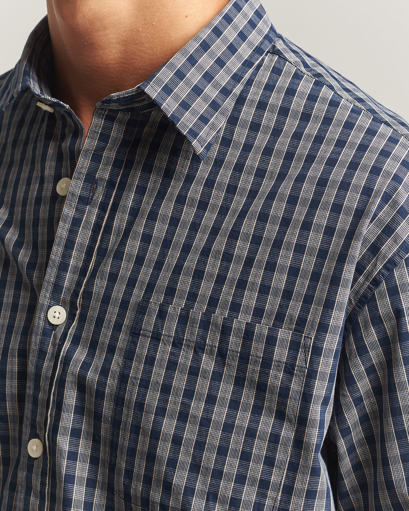 Mies | Kauluspaidat | NN07 | Deon Brushed Cotton Checked Shirt Navy Blue