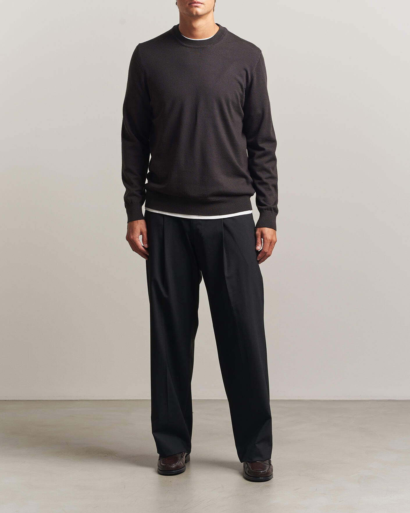 Mies | Puserot | NN07 | Ted Merino Crew Neck Pullover Deep Truffle