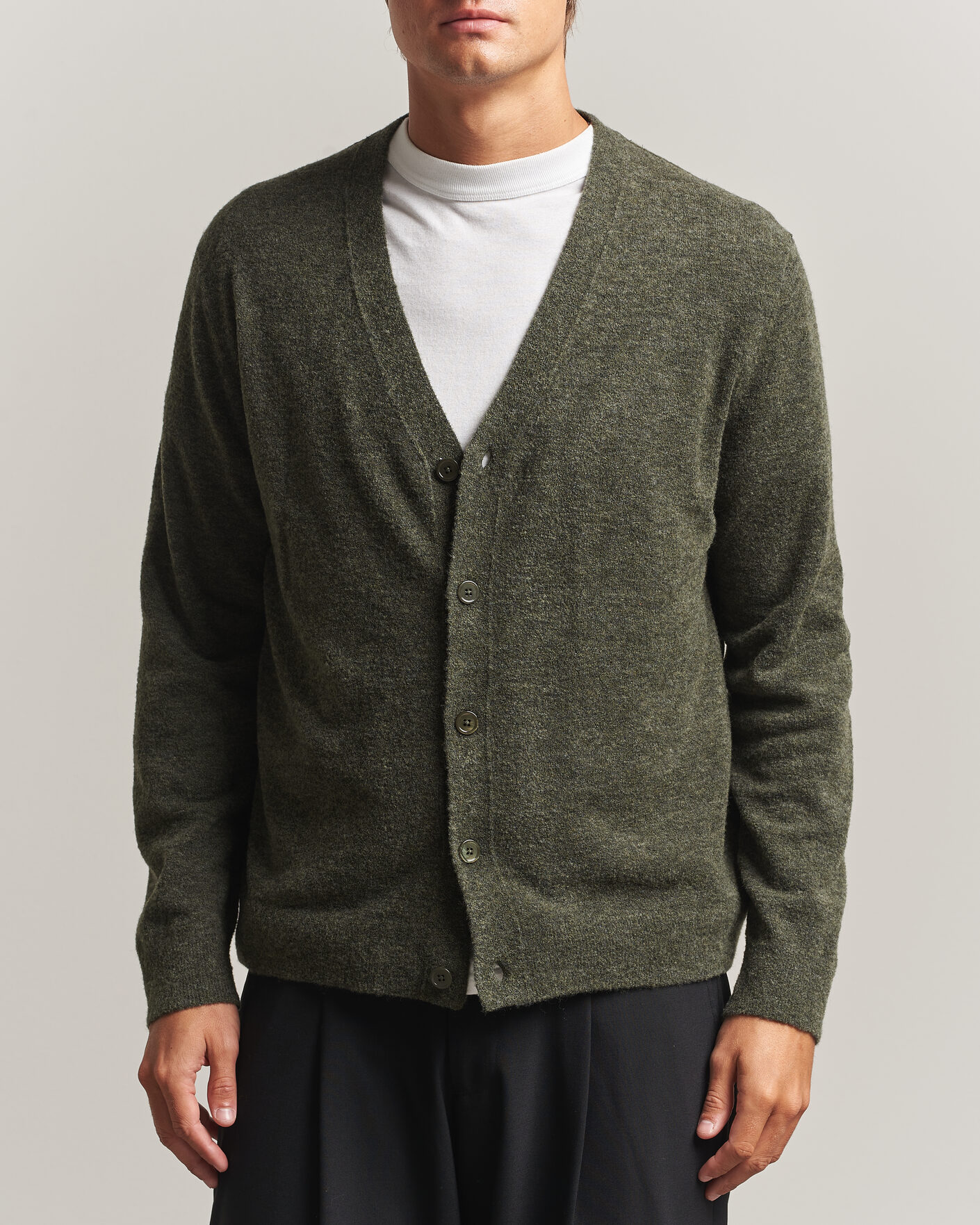 Mies | Puserot | NN07 | Gavin Brushed Wool Knitted Cardigan Dark Army