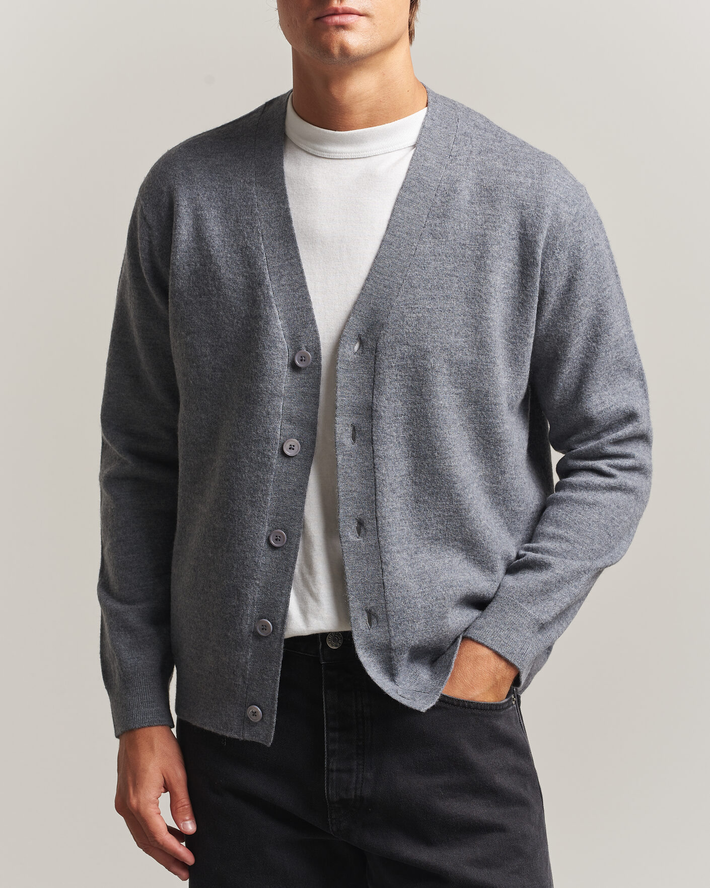 Mies | Puserot | NN07 | Jasper Wool Knitted Cardigan Grey Melange