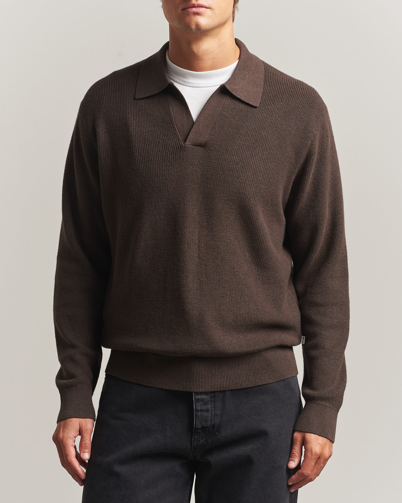Mies | Puserot | NN07 | Hope Cotton/Cashmere Rib Knitted Polo Brown