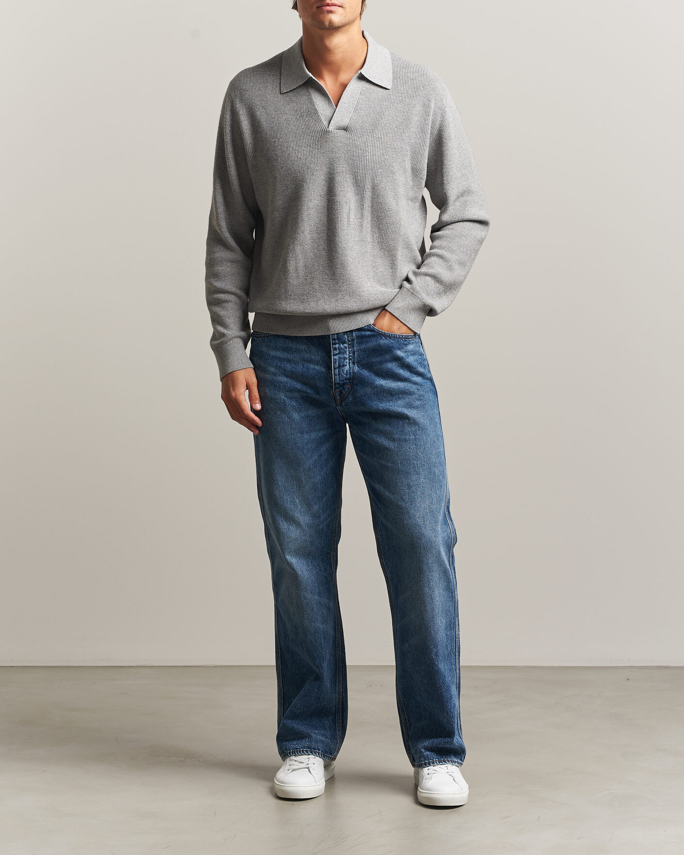 Mies | Puserot | NN07 | Hope Cotton/Cashmere Rib Knitted Polo Grey