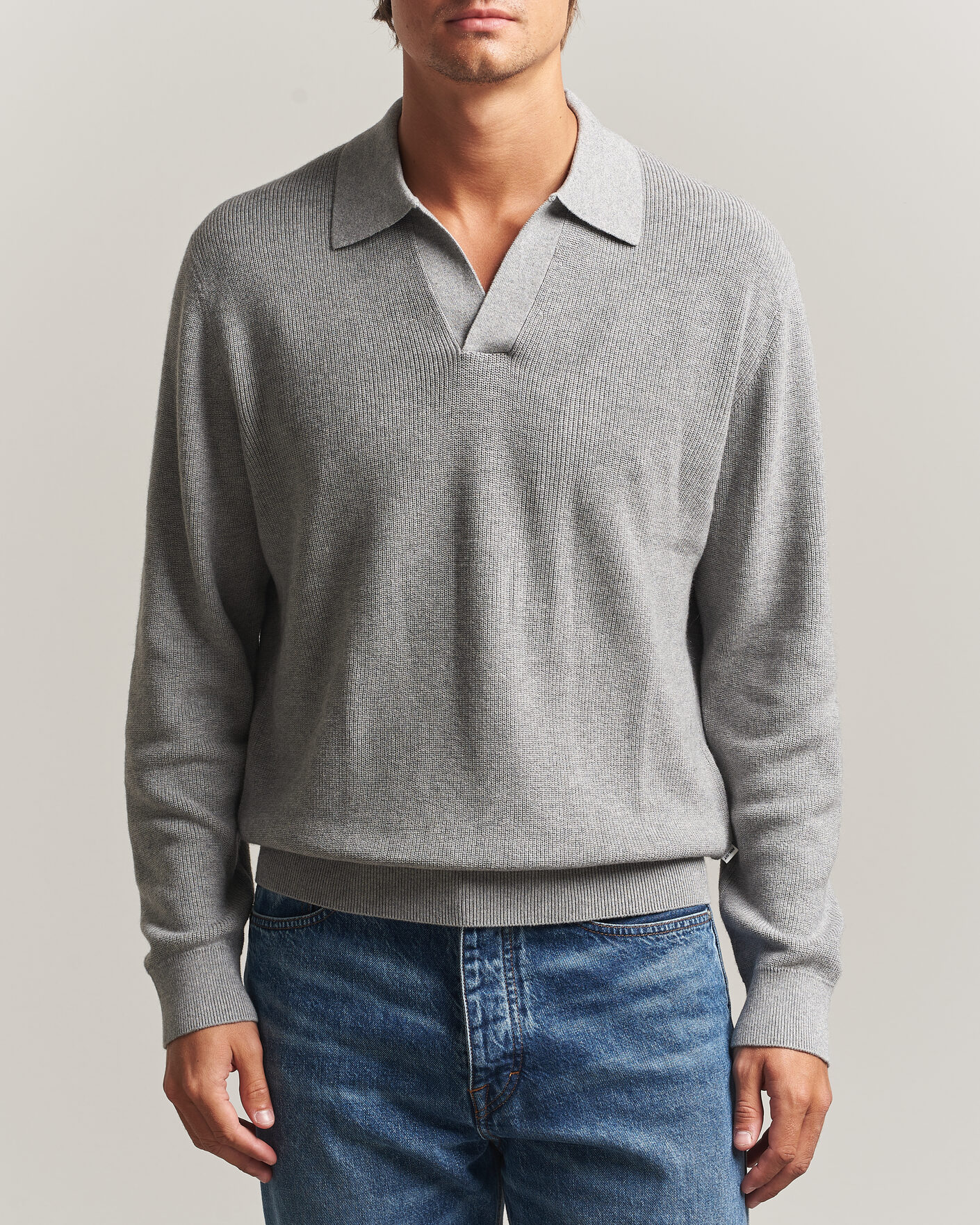 Mies | Puserot | NN07 | Hope Cotton/Cashmere Rib Knitted Polo Grey