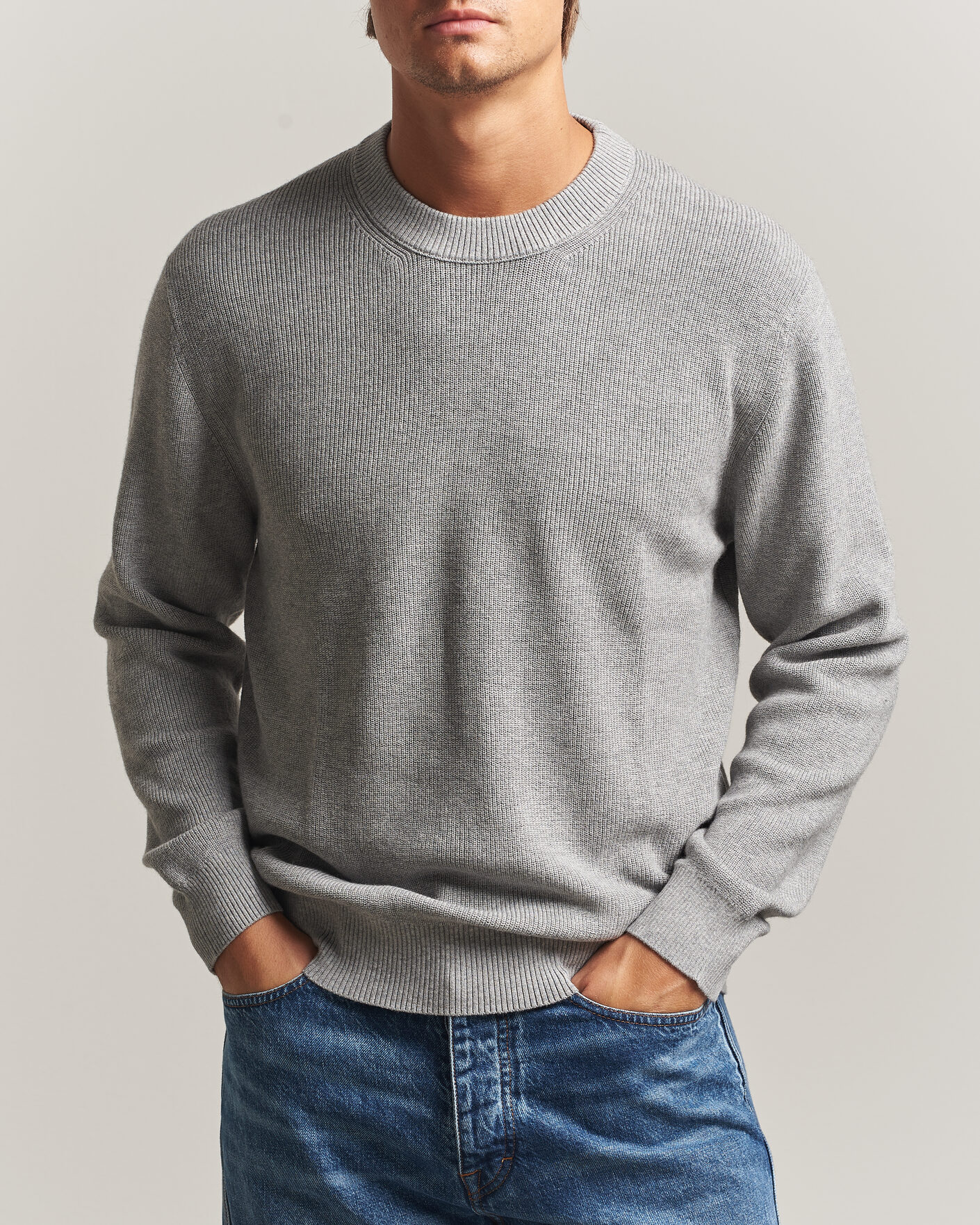Mies | Puserot | NN07 | Hope Cotton/Cashmere Rib Knitted Sweater Grey