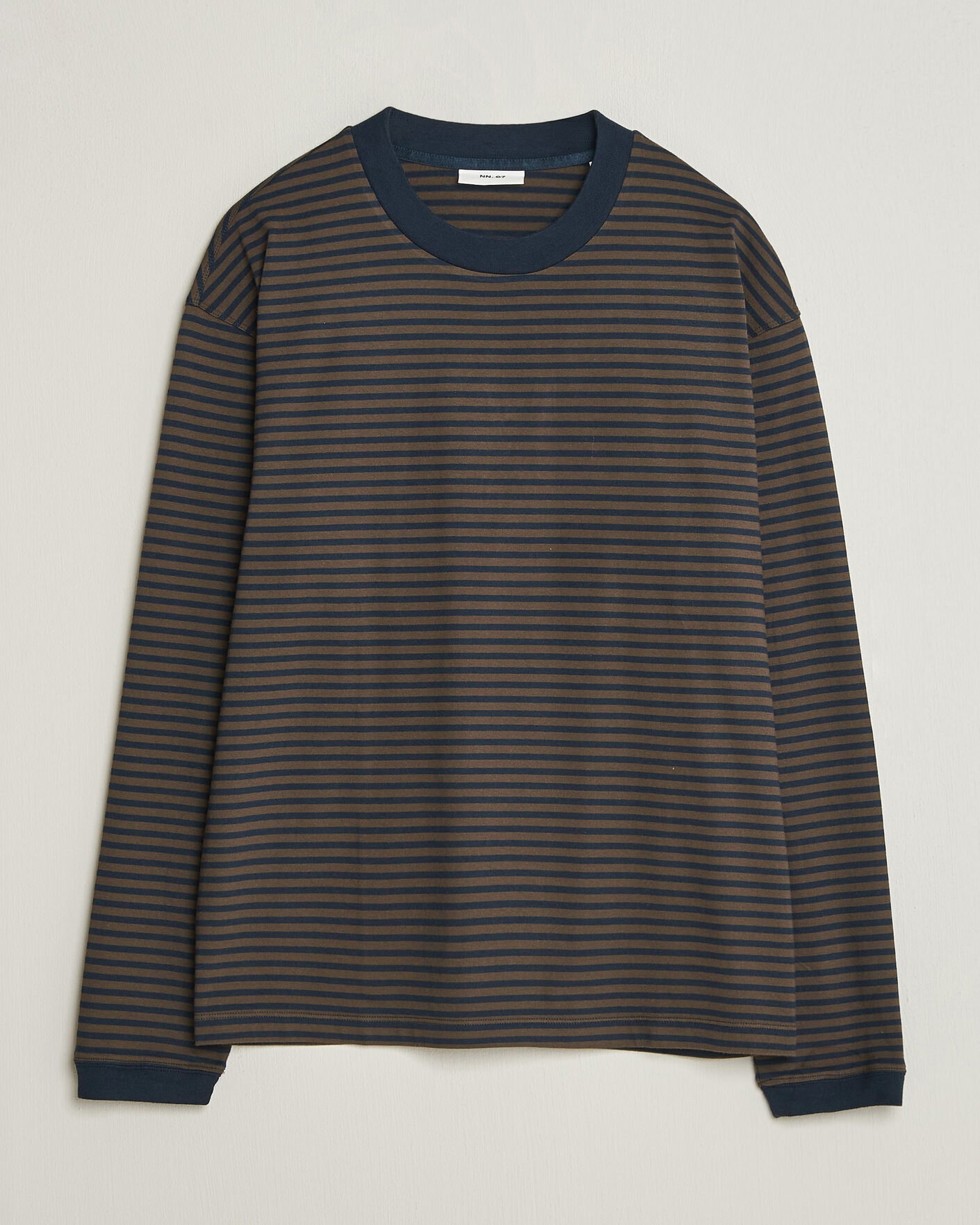 Mies | T-paidat | NN07 | Lionel Striped Long Sleeve T-Shirt Navy/Brown