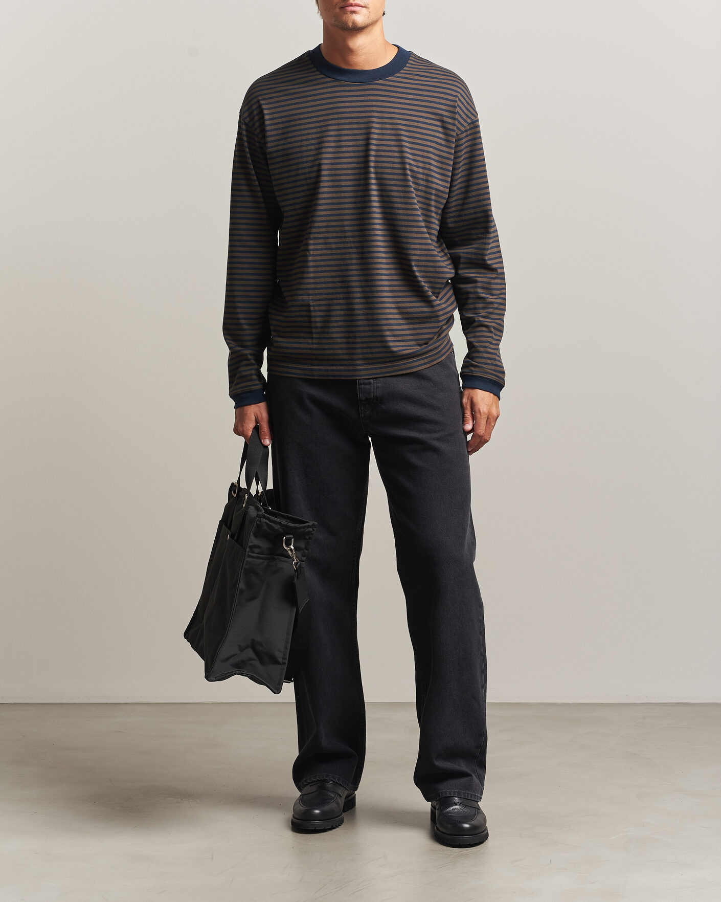 Mies | T-paidat | NN07 | Lionel Striped Long Sleeve T-Shirt Navy/Brown