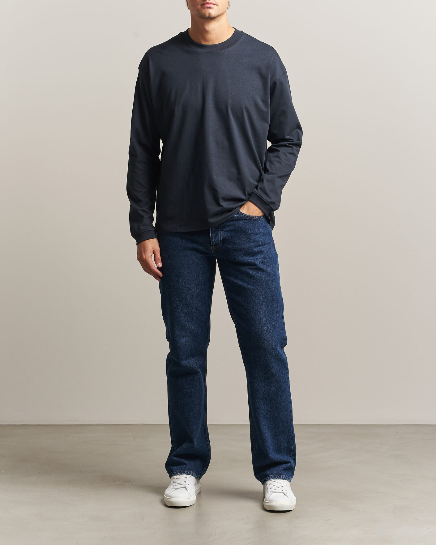 Mies | T-paidat | NN07 | Lionel Suvin Cotton Long Sleeve T-Shirt Deep Navy