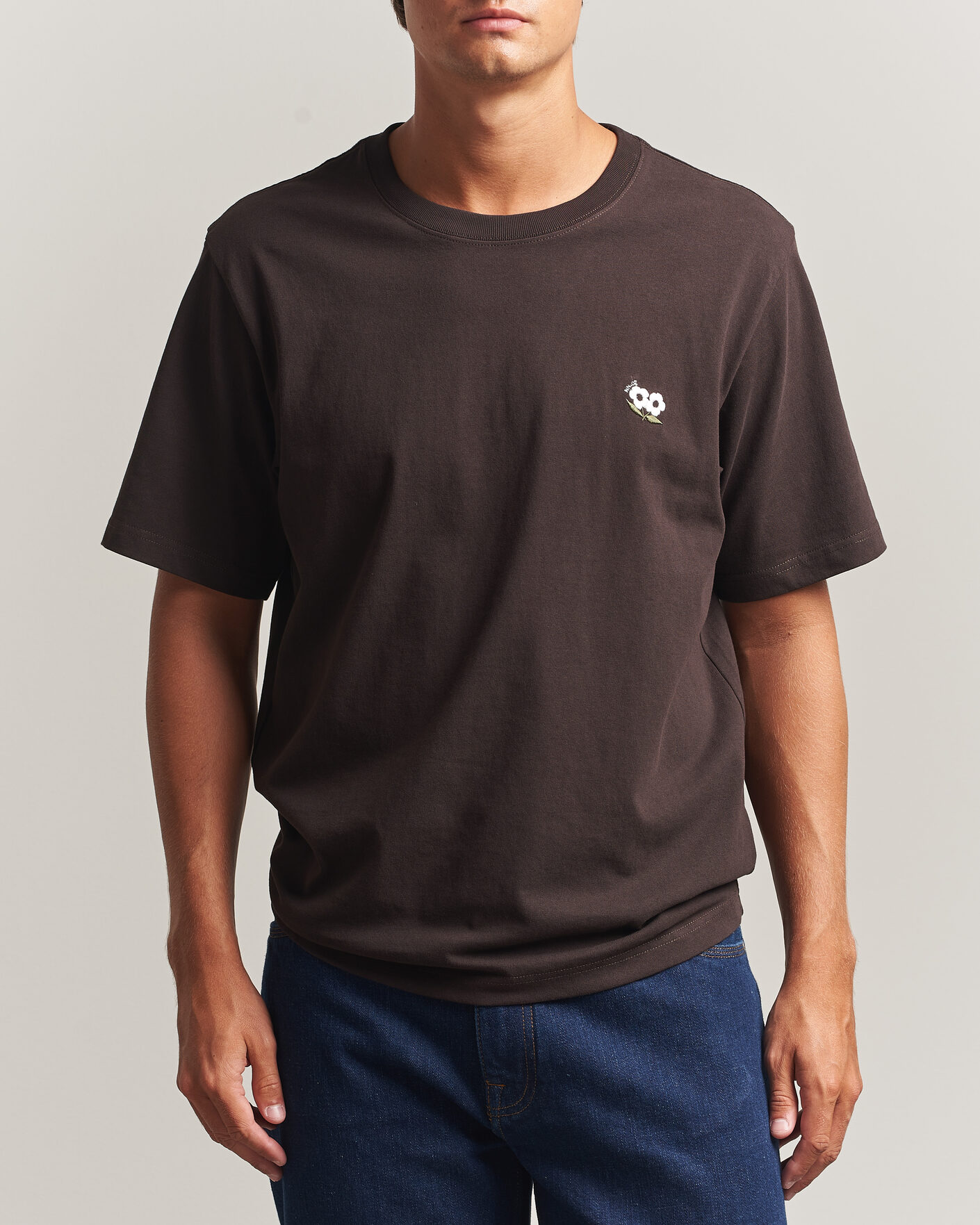 Mies | T-paidat | NN07 | Jett Embroidered Crew Neck T-Shirt Deep Truffle