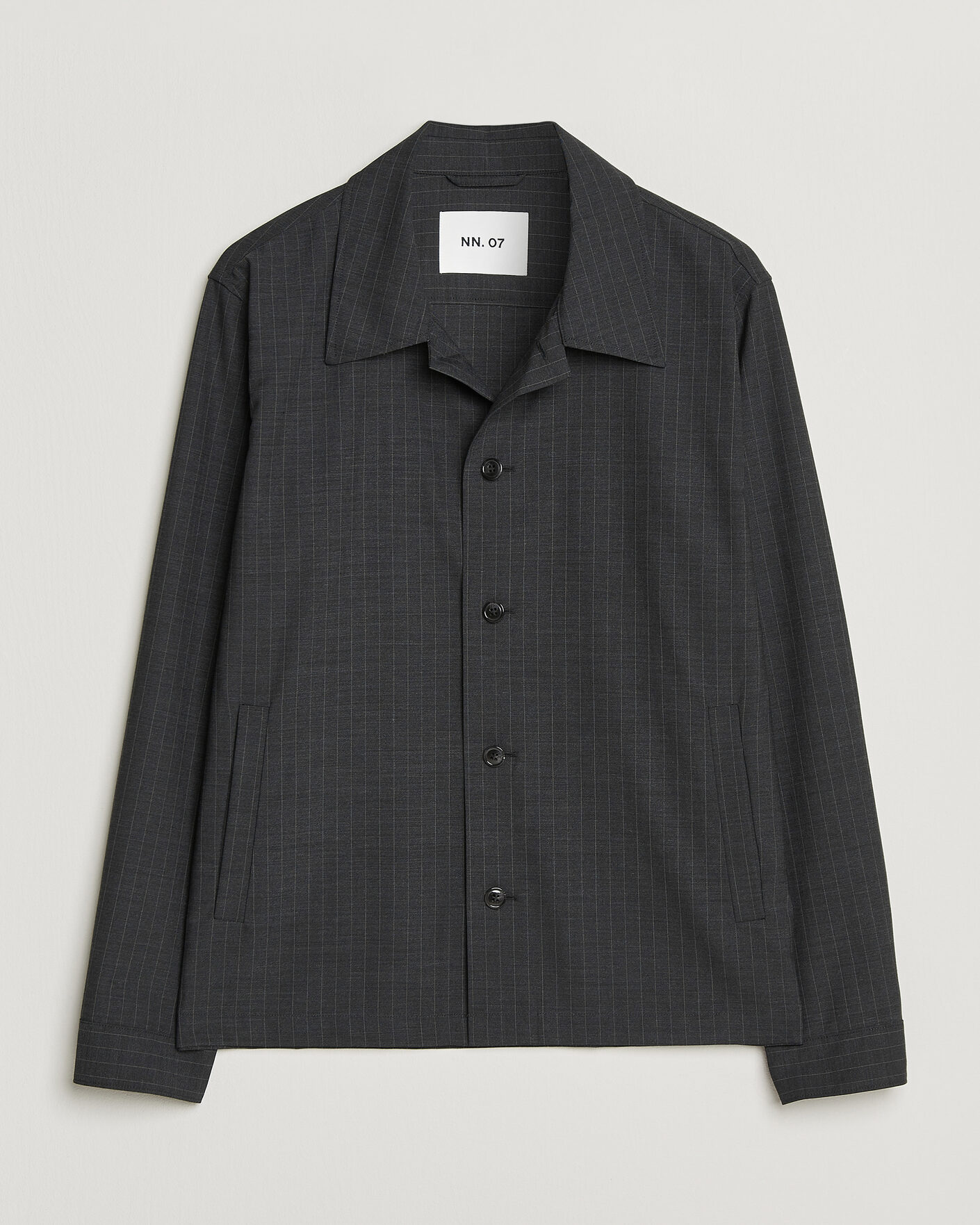 Mies | Kauluspaidat | NN07 | Zander Wool Pinstriped Overshirt Dark Grey