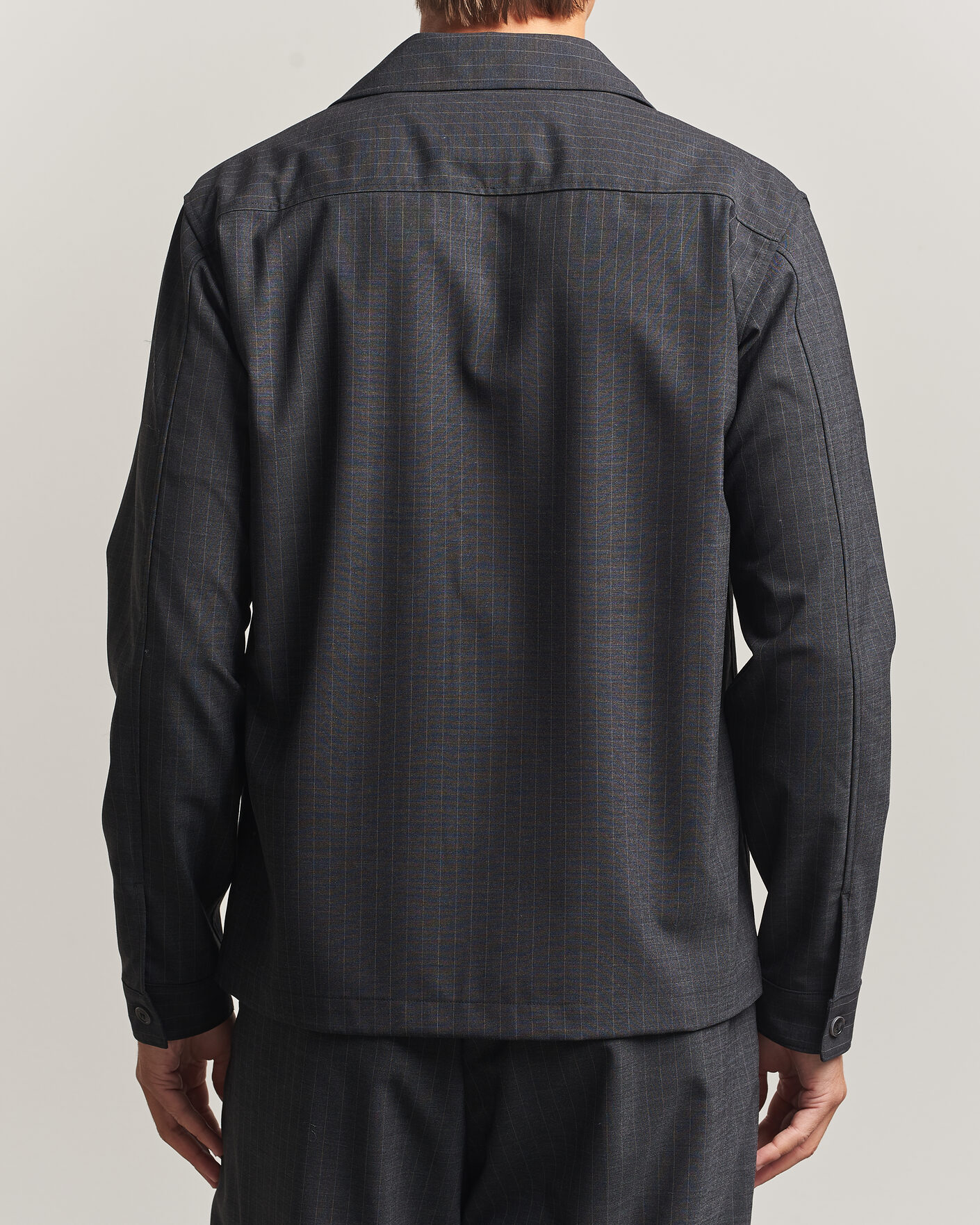 Mies | Kauluspaidat | NN07 | Zander Wool Pinstriped Overshirt Dark Grey