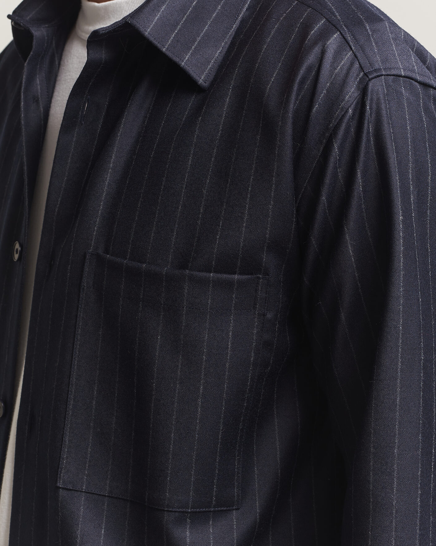 Mies | Kauluspaidat | NN07 | Freddy Wool Pinstriped Overshirt Navy