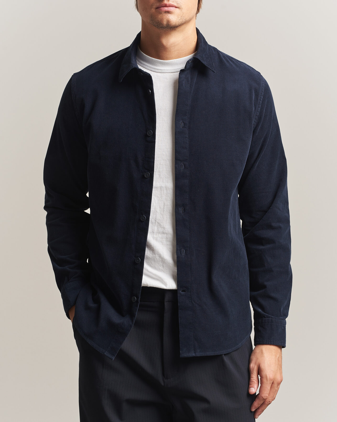 Mies | Kauluspaidat | NN07 | Asher Baby Cord Shirt Navy Blue