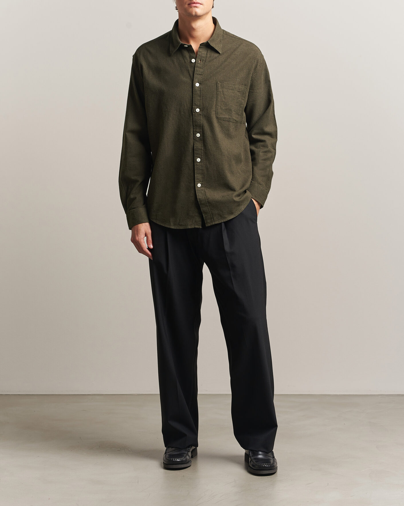 Mies | Kauluspaidat | NN07 | Dino Brushed Flannel Shirt Dark Army