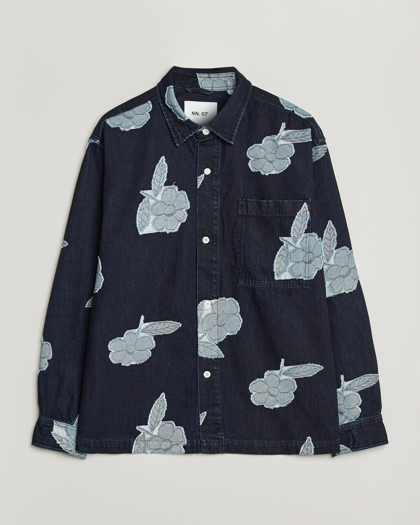 Mies | Kauluspaidat | NN07 | Adwin Fil‑coupé Jacquard Denim Overshirt Dark Blue