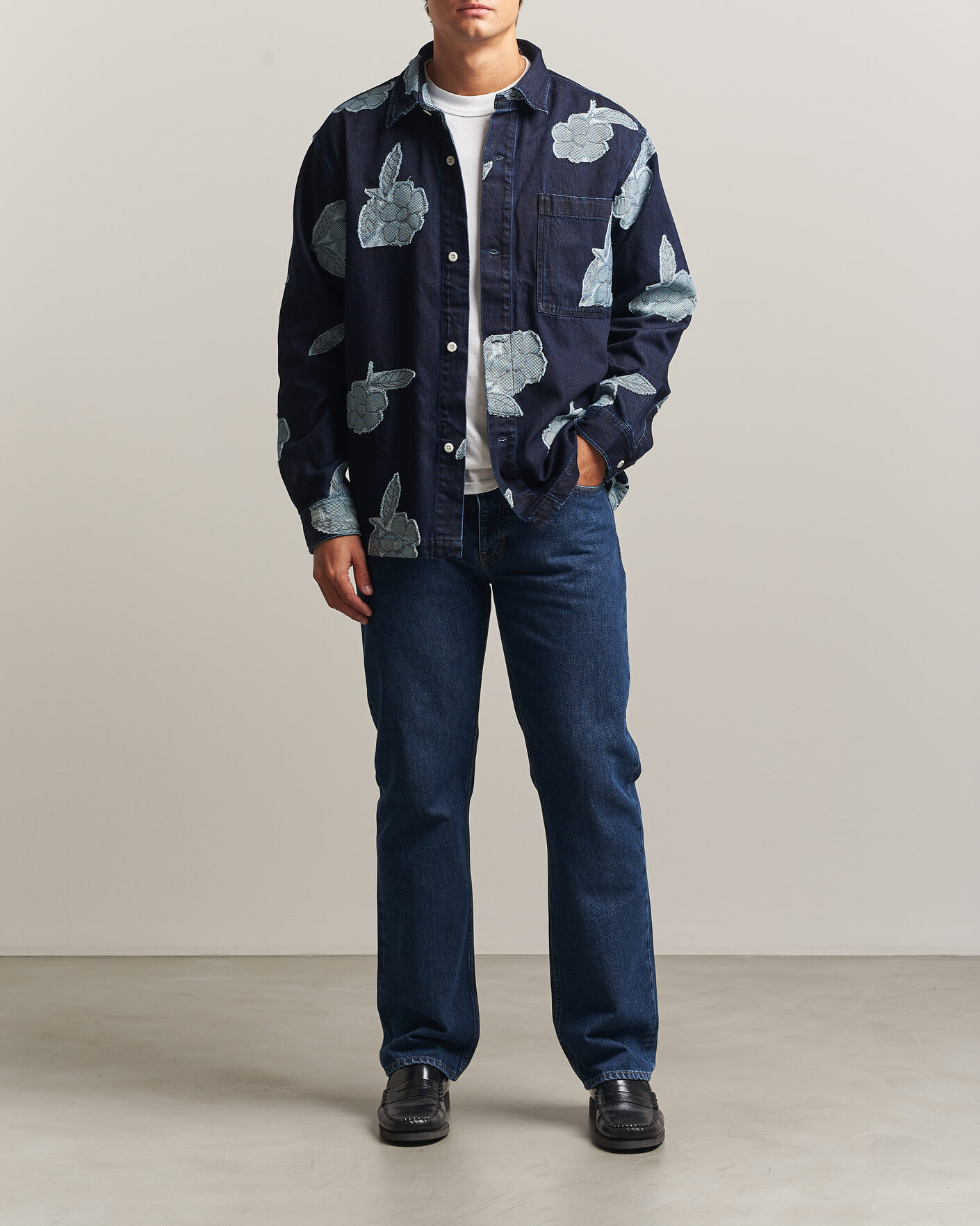 Mies | Kauluspaidat | NN07 | Adwin Fil‑coupé Jacquard Denim Overshirt Dark Blue