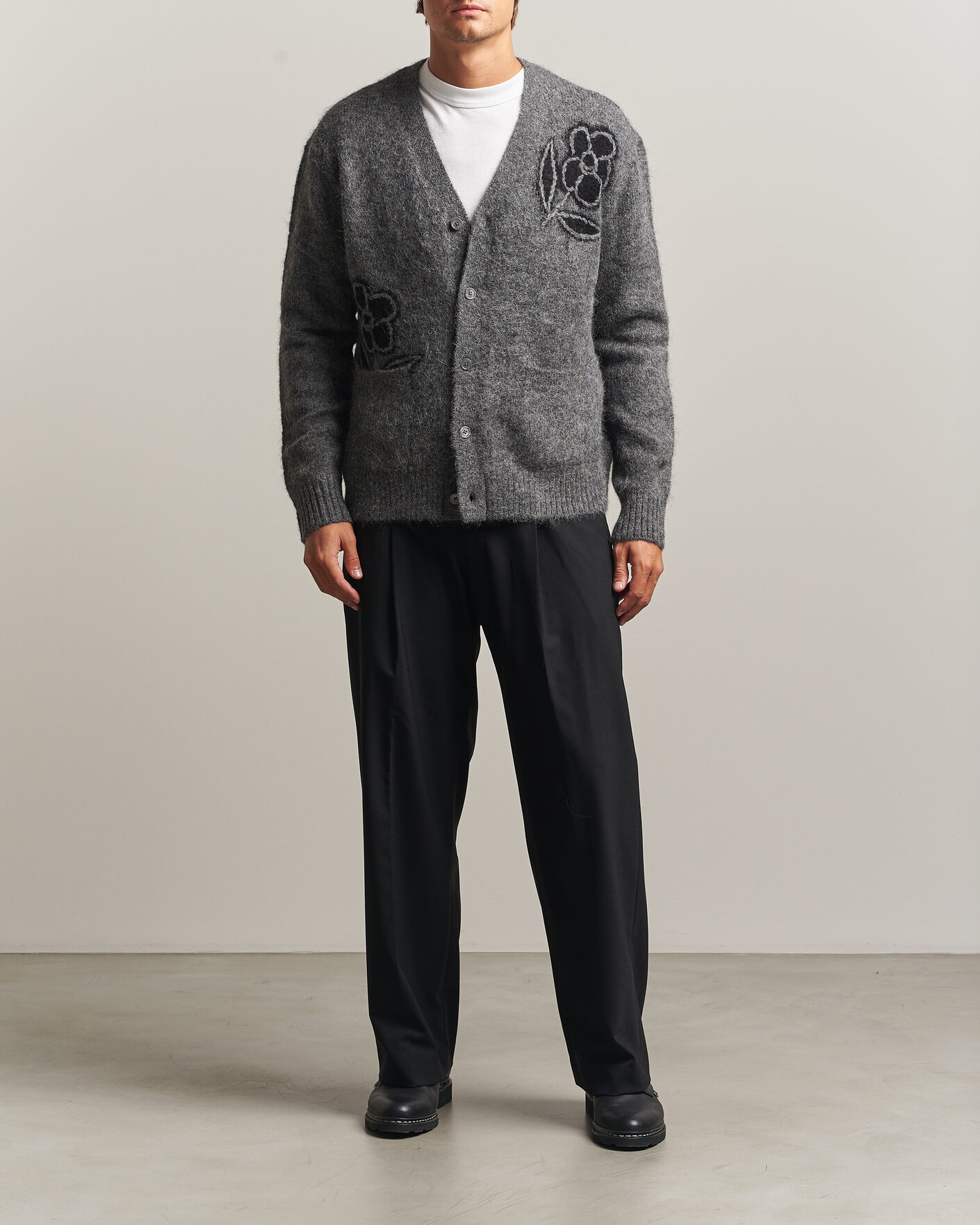 Mies | Puserot | NN07 | Kyle Alpaca Knitted Cardigan Dark Grey Melange