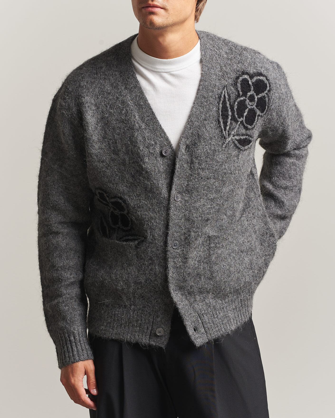 Mies | Puserot | NN07 | Kyle Alpaca Knitted Cardigan Dark Grey Melange