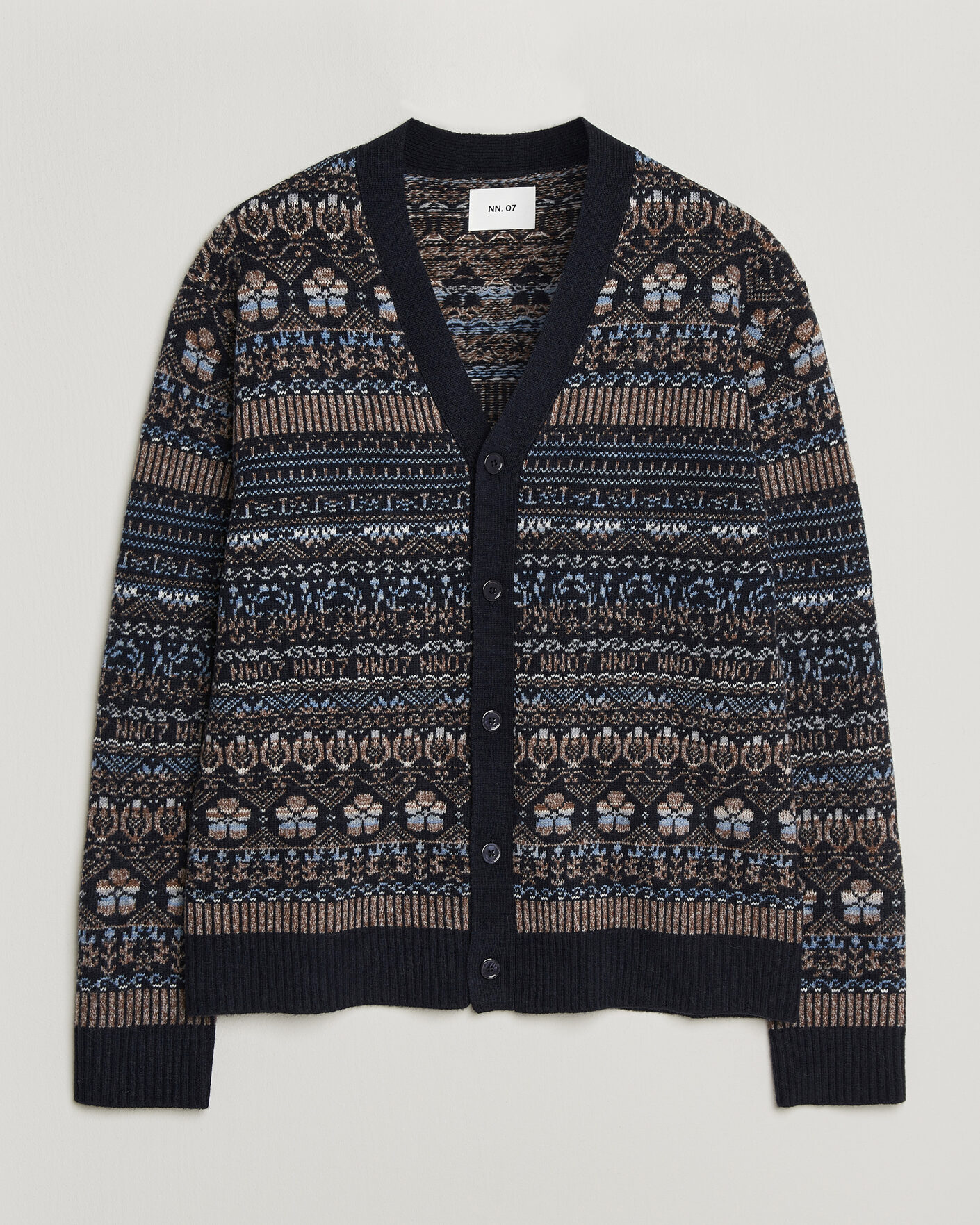 Mies | Puserot | NN07 | Tobias Fairisle Wool Knitted Cardigan Navy Blue