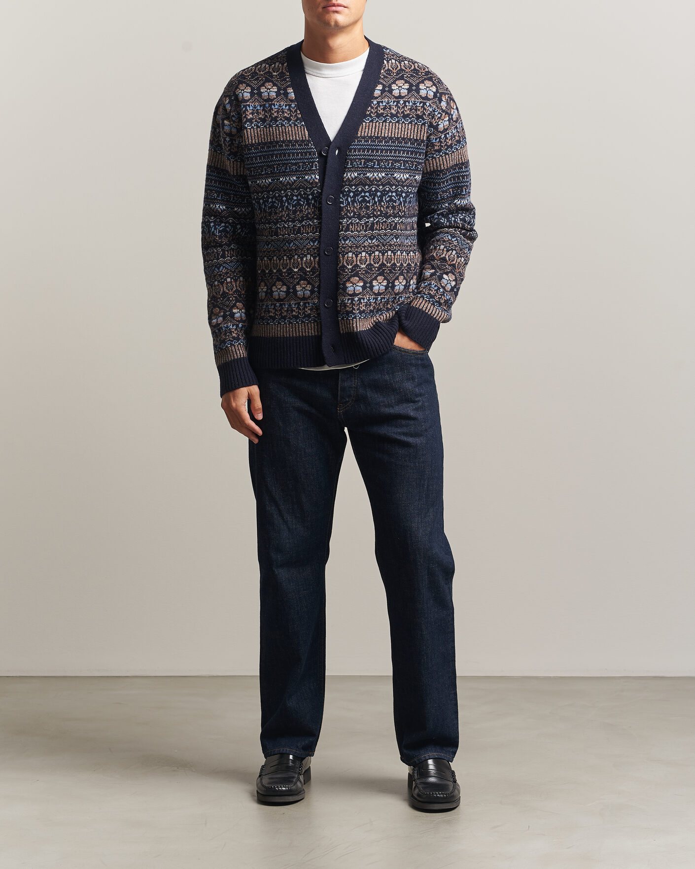 Mies | Puserot | NN07 | Tobias Fairisle Wool Knitted Cardigan Navy Blue