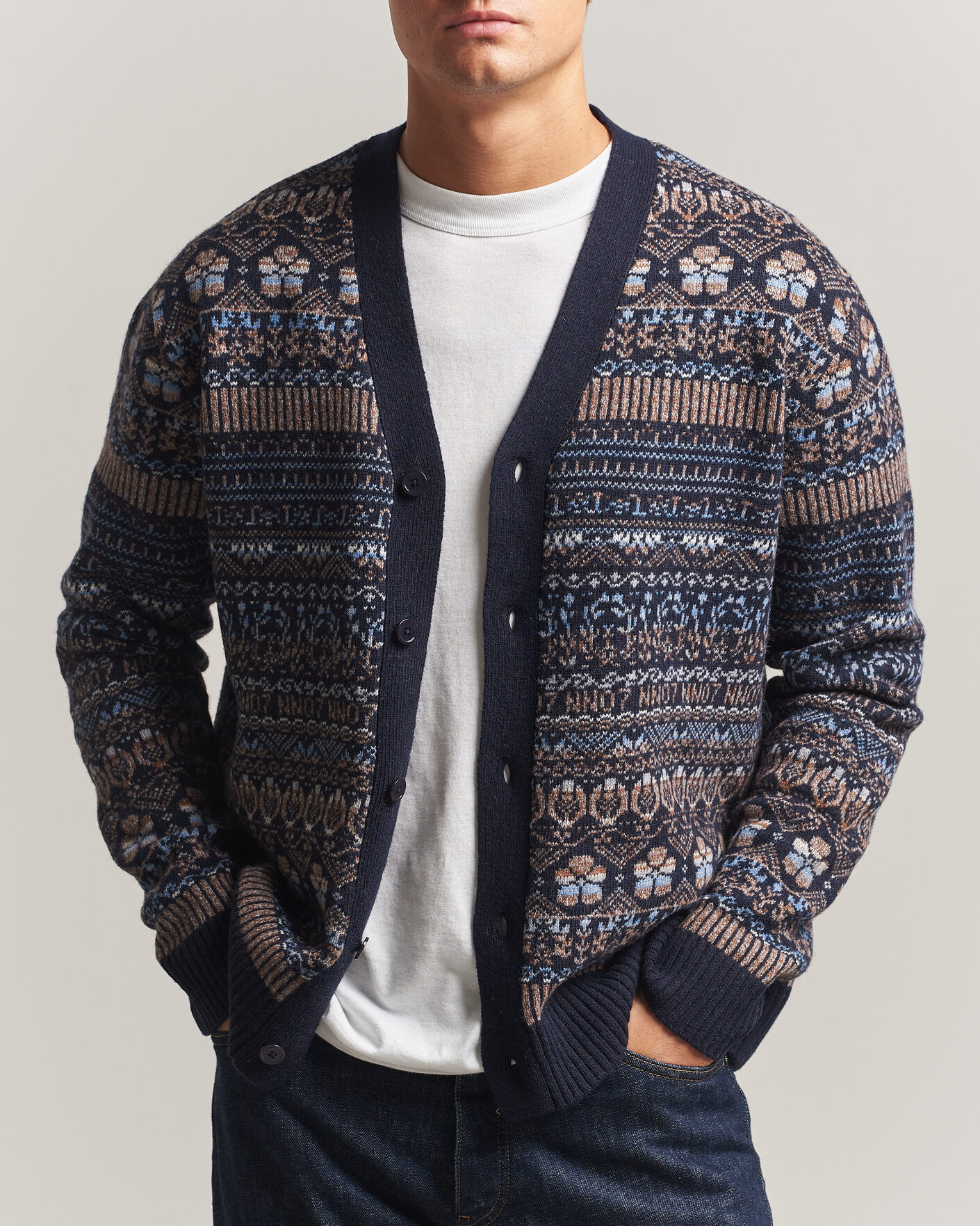 Mies | Puserot | NN07 | Tobias Fairisle Wool Knitted Cardigan Navy Blue