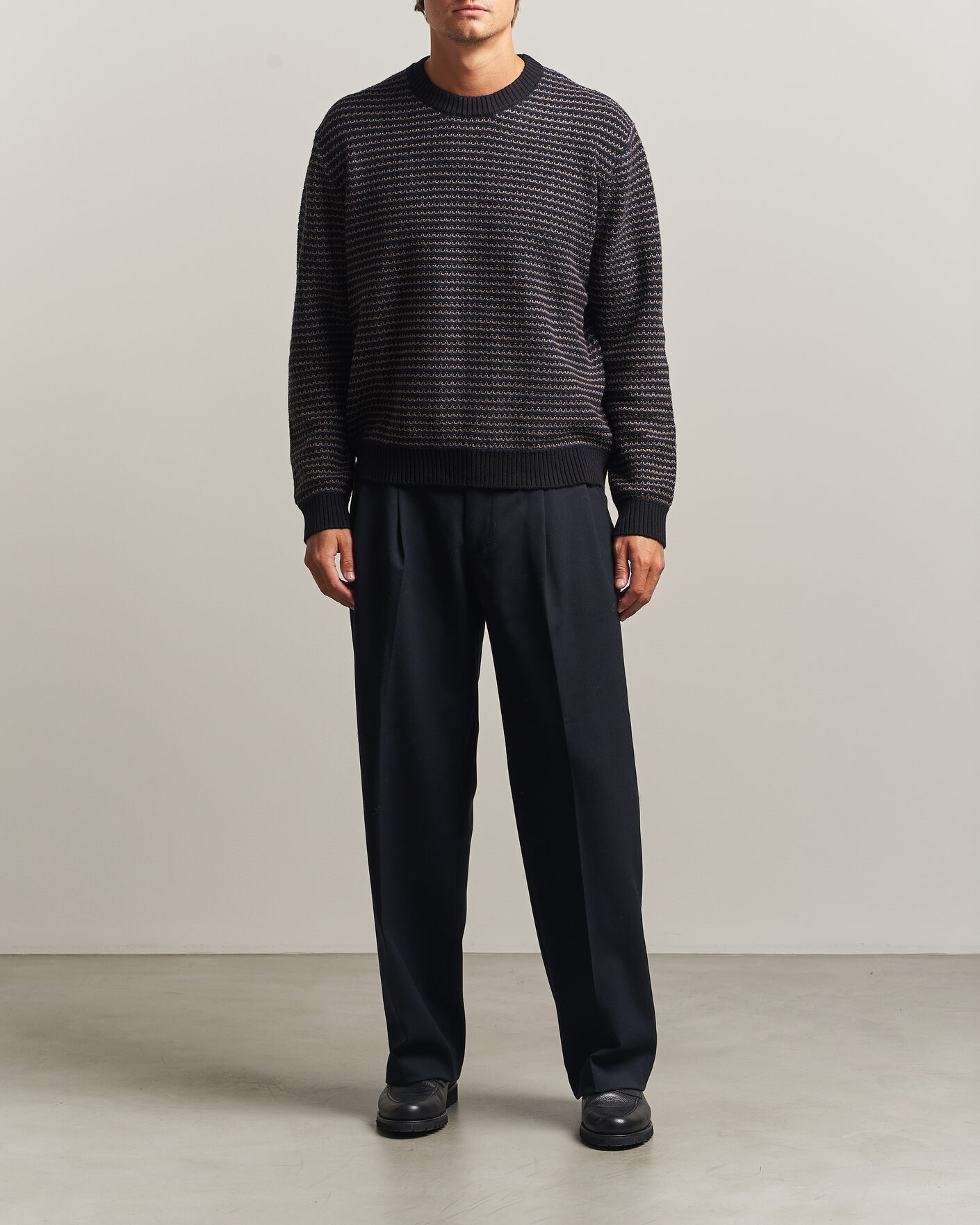 Mies | Puserot | NN07 | Russell Cotton/Wool Structured Sweater Navy Blue