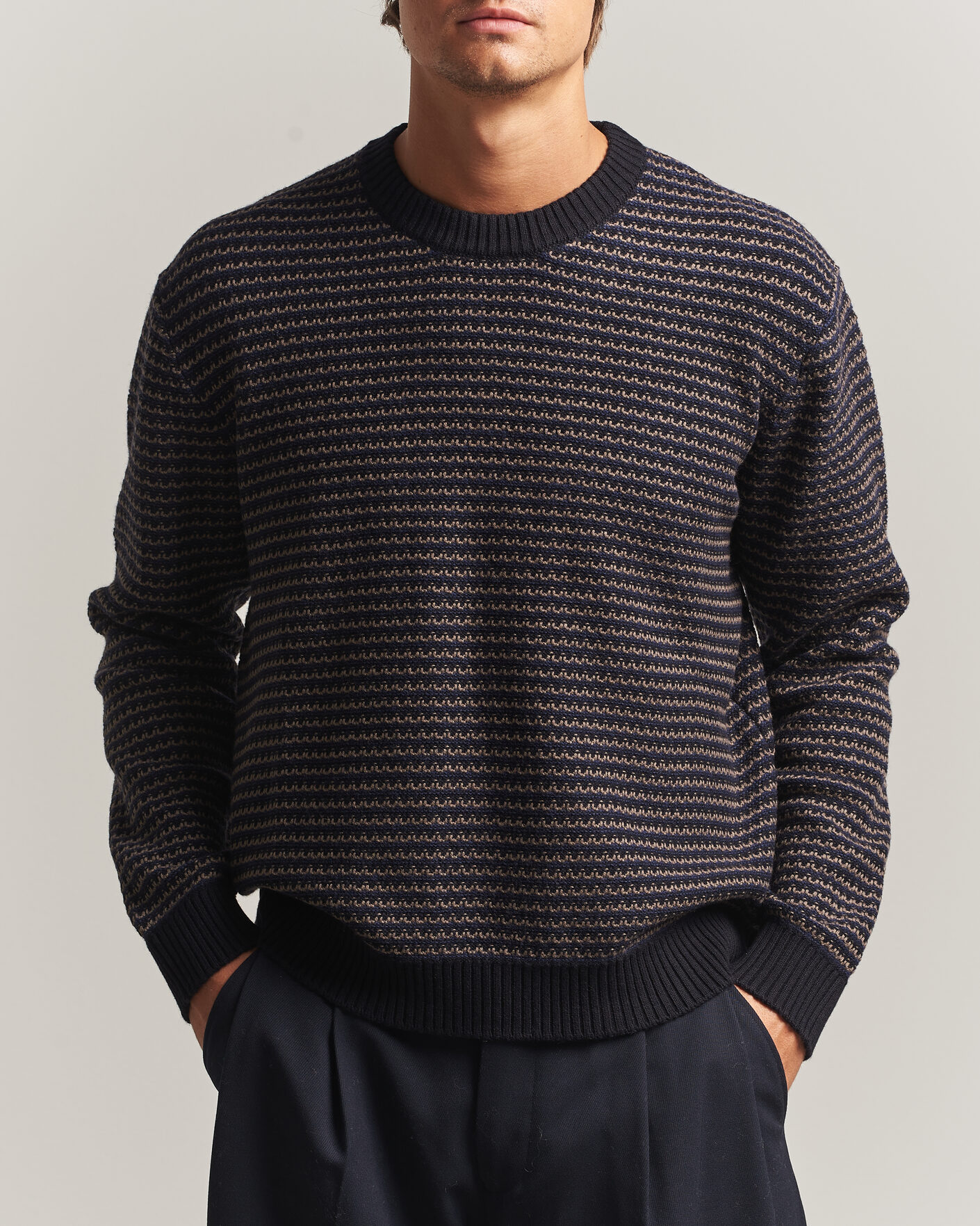 Mies | Puserot | NN07 | Russell Cotton/Wool Structured Sweater Navy Blue