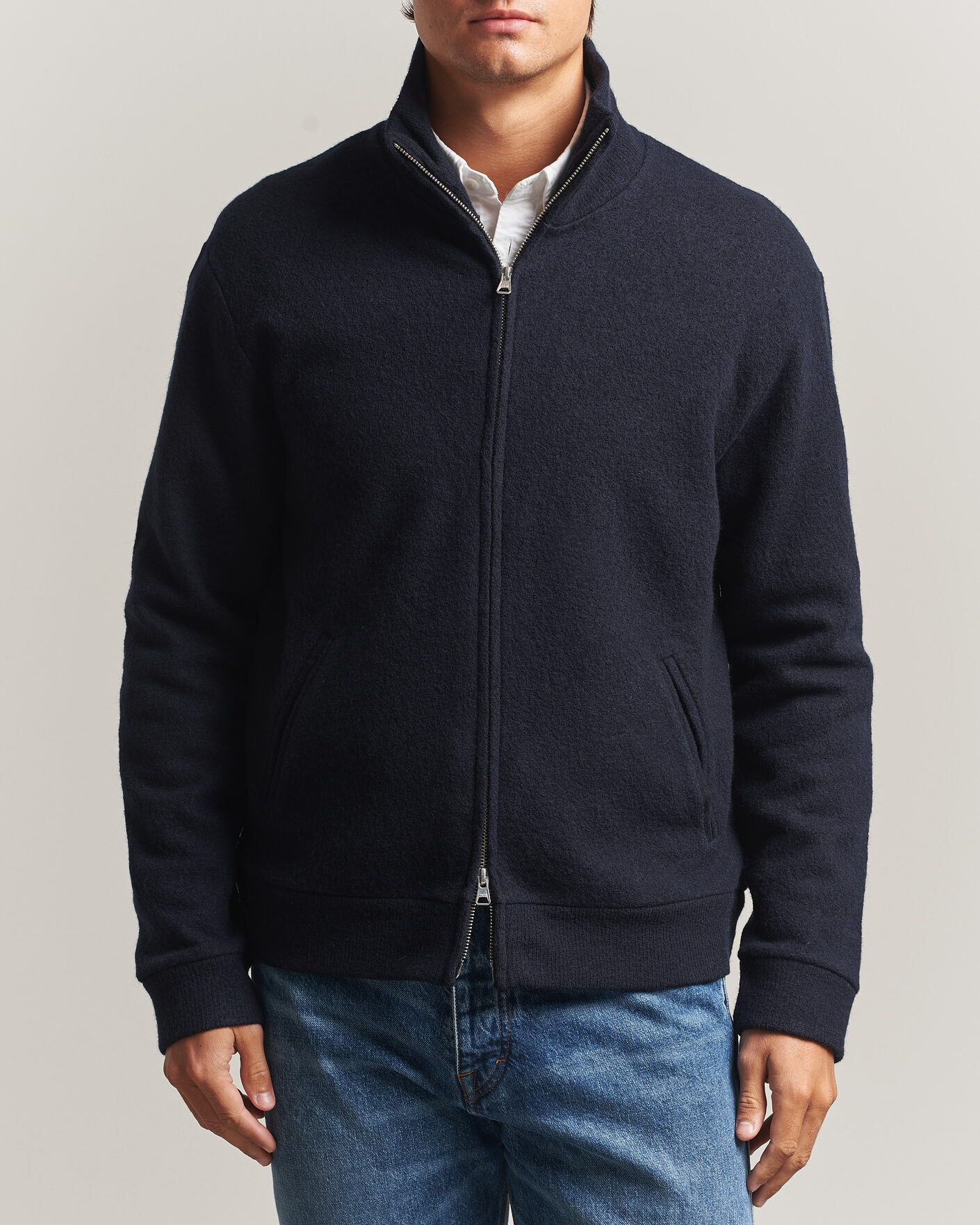 Mies | Puserot | NN07 | Soft Boiled Wool Full Zip Navy Blue