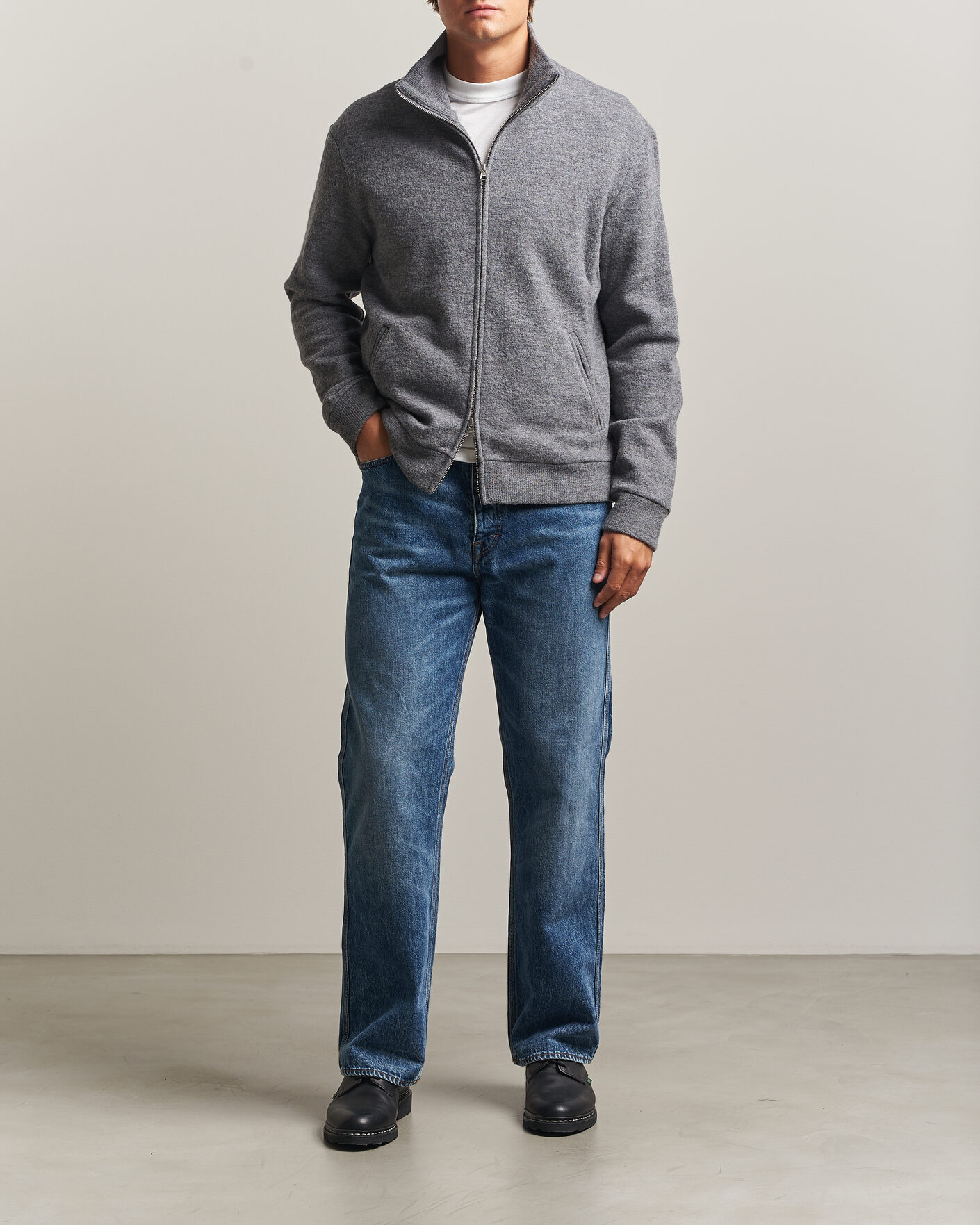 Mies | Puserot | NN07 | Soft Boiled Wool Full Zip Dark Grey Melange