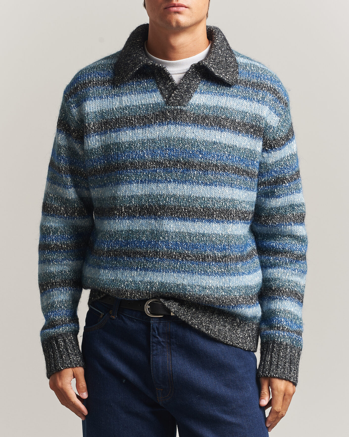 Mies | Puserot | NN07 | Erling Striped Knitted Polo Navy Multi