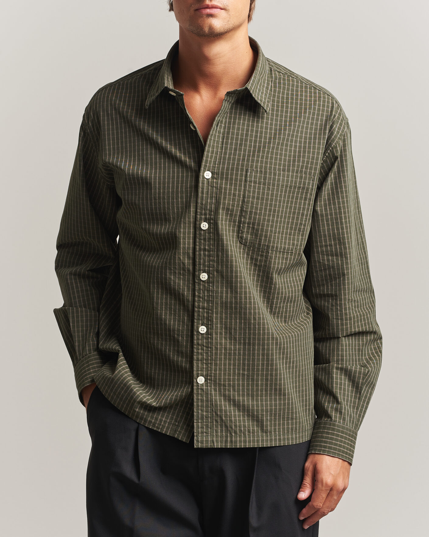 Mies | Kauluspaidat | NN07 | Deon Peached Cotton Checked Shirt Green