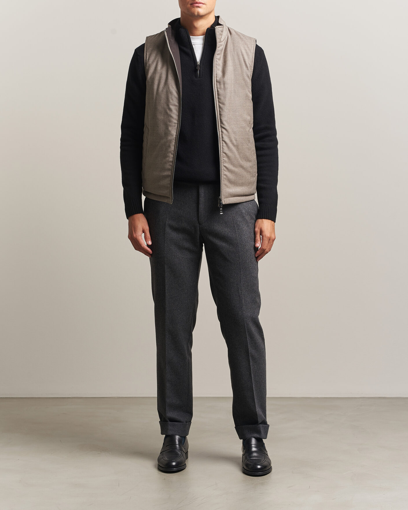 Mies | Ulkoliivit | Oscar Jacobson | Nylon/Wool Reversible Vest Taupe