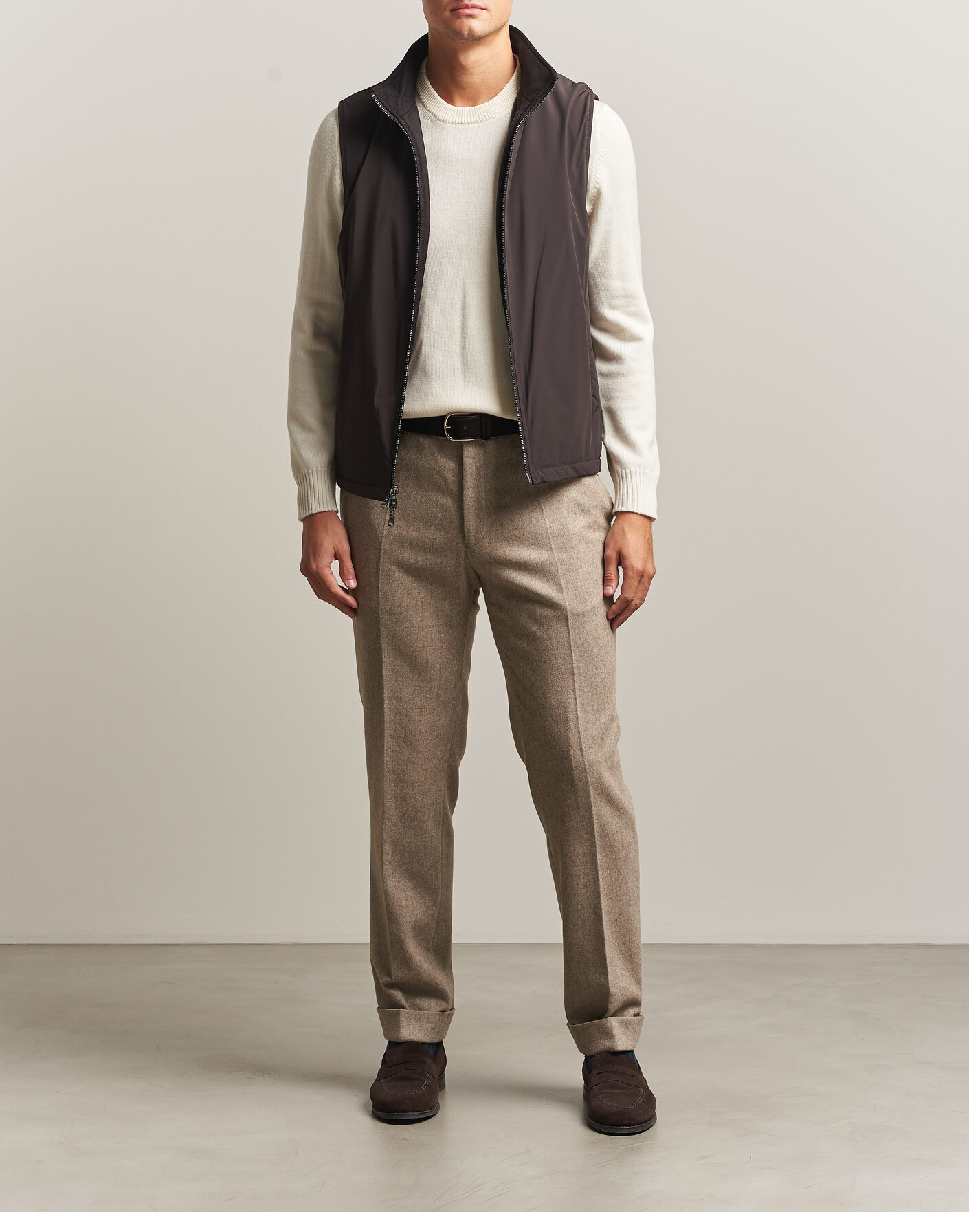 Mies | Ulkoliivit | Oscar Jacobson | Nylon/Wool Reversible Vest Brown