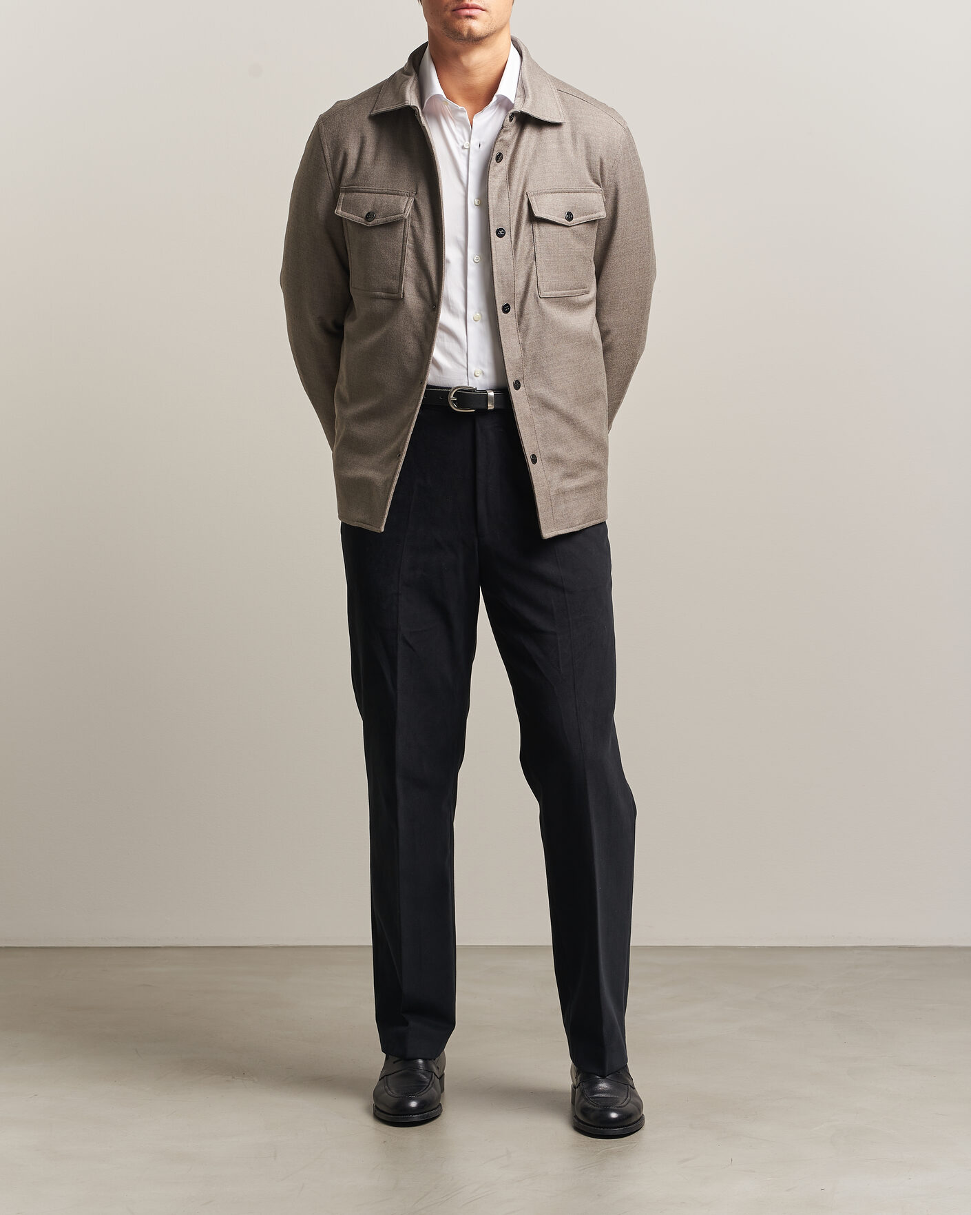 Mies | Takit | Oscar Jacobson | Nylon/Wool Padded Shirt Jacket Taupe