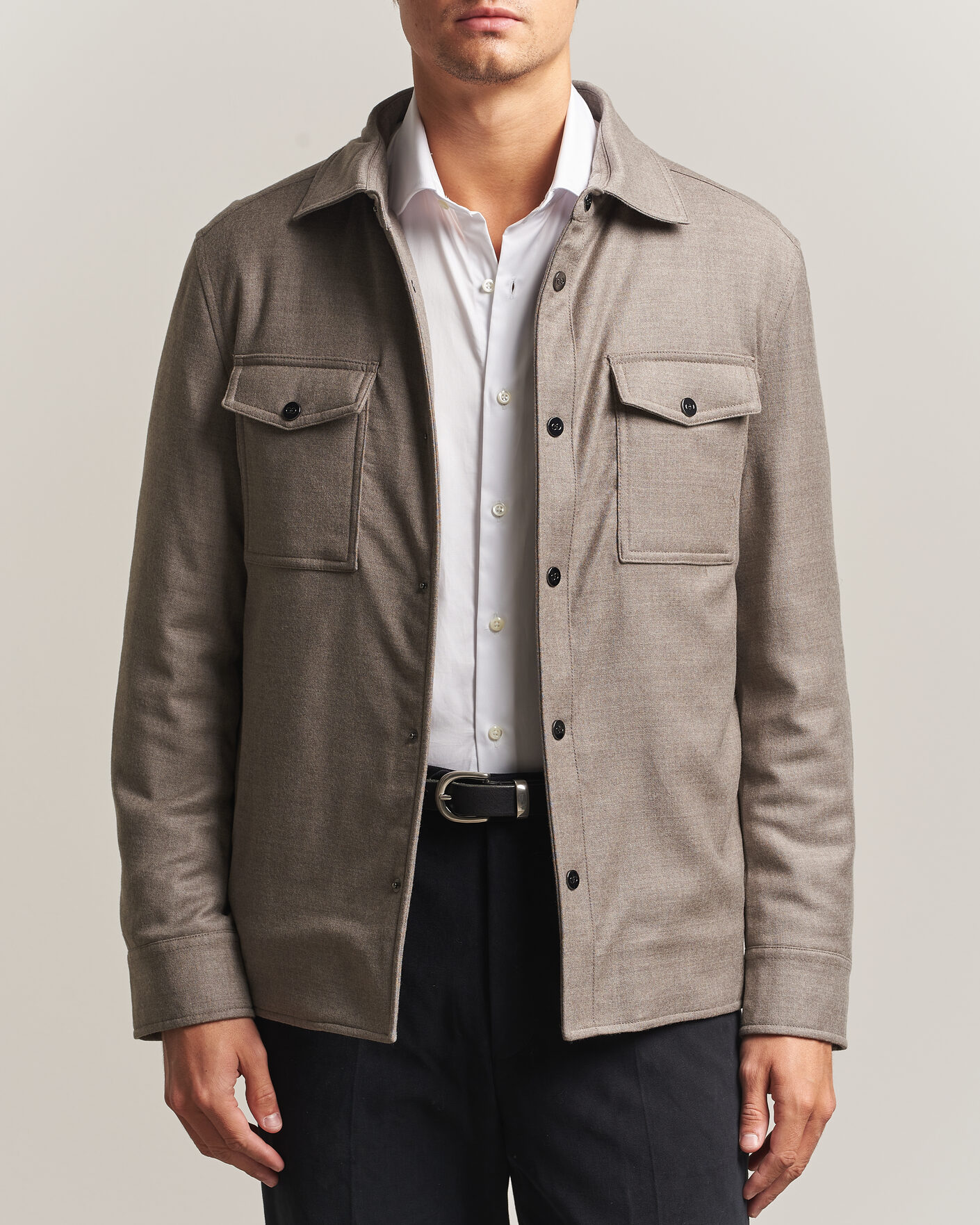 Mies | Takit | Oscar Jacobson | Nylon/Wool Padded Shirt Jacket Taupe