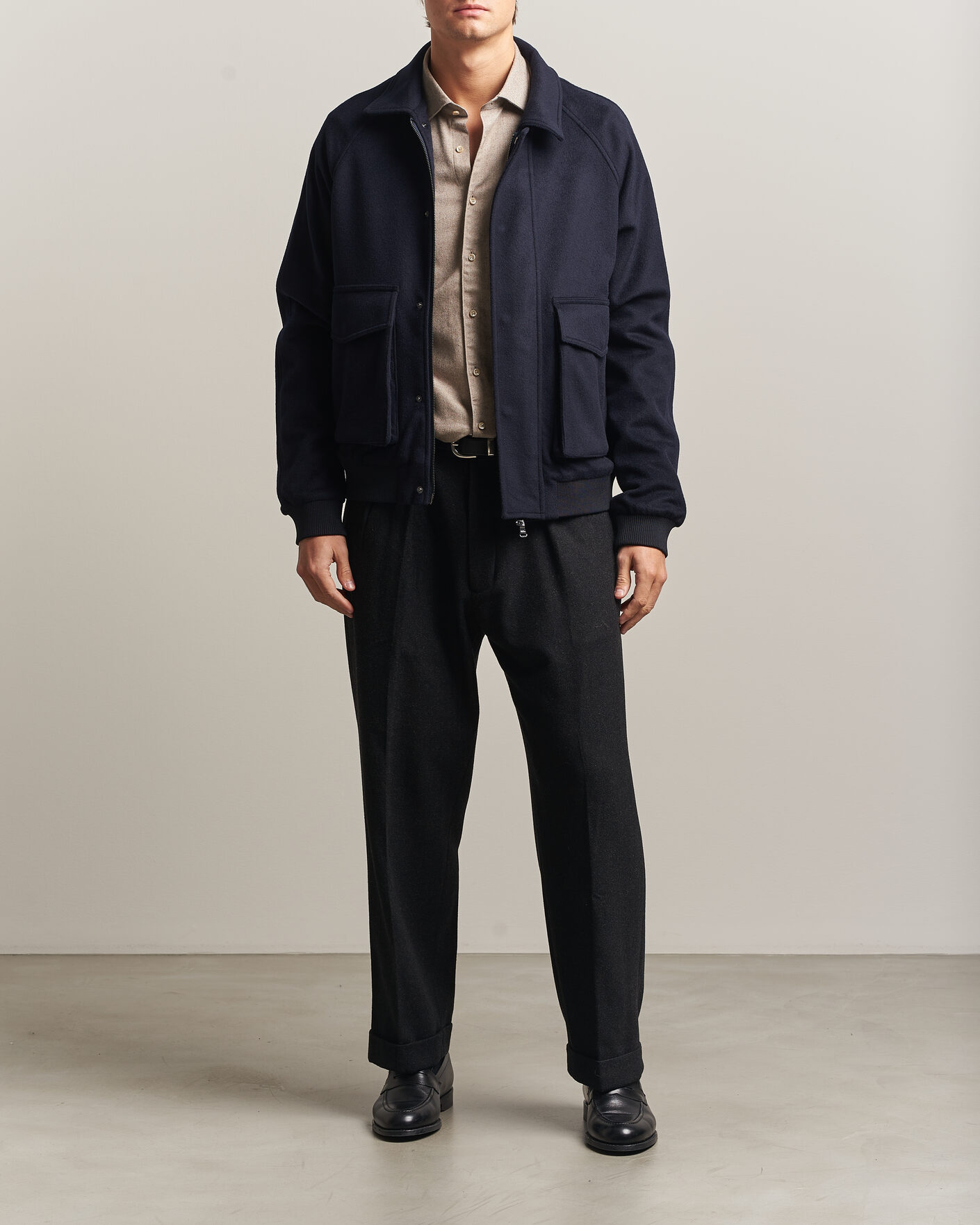 Mies | Takit | Oscar Jacobson | Aviator Wool Jacket Navy