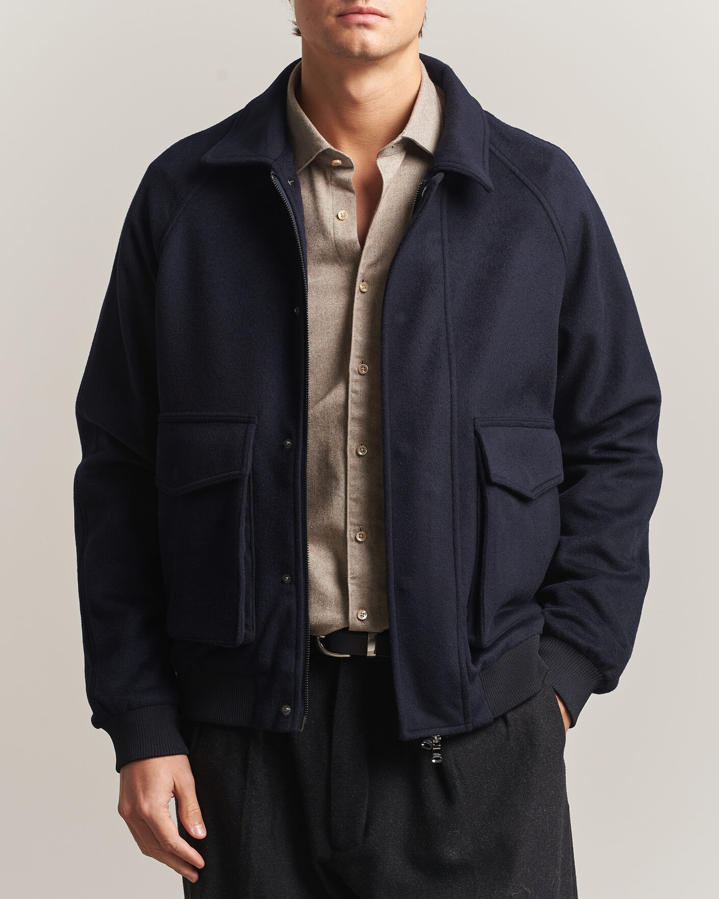 Mies | Takit | Oscar Jacobson | Aviator Wool Jacket Navy