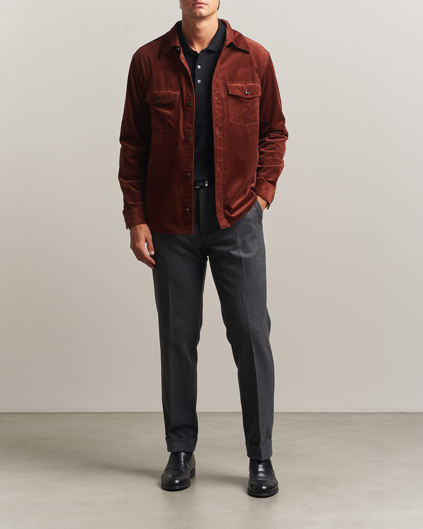 Mies | Kauluspaidat | Oscar Jacobson | Magnus Cord Shirt Jacket Burgundy