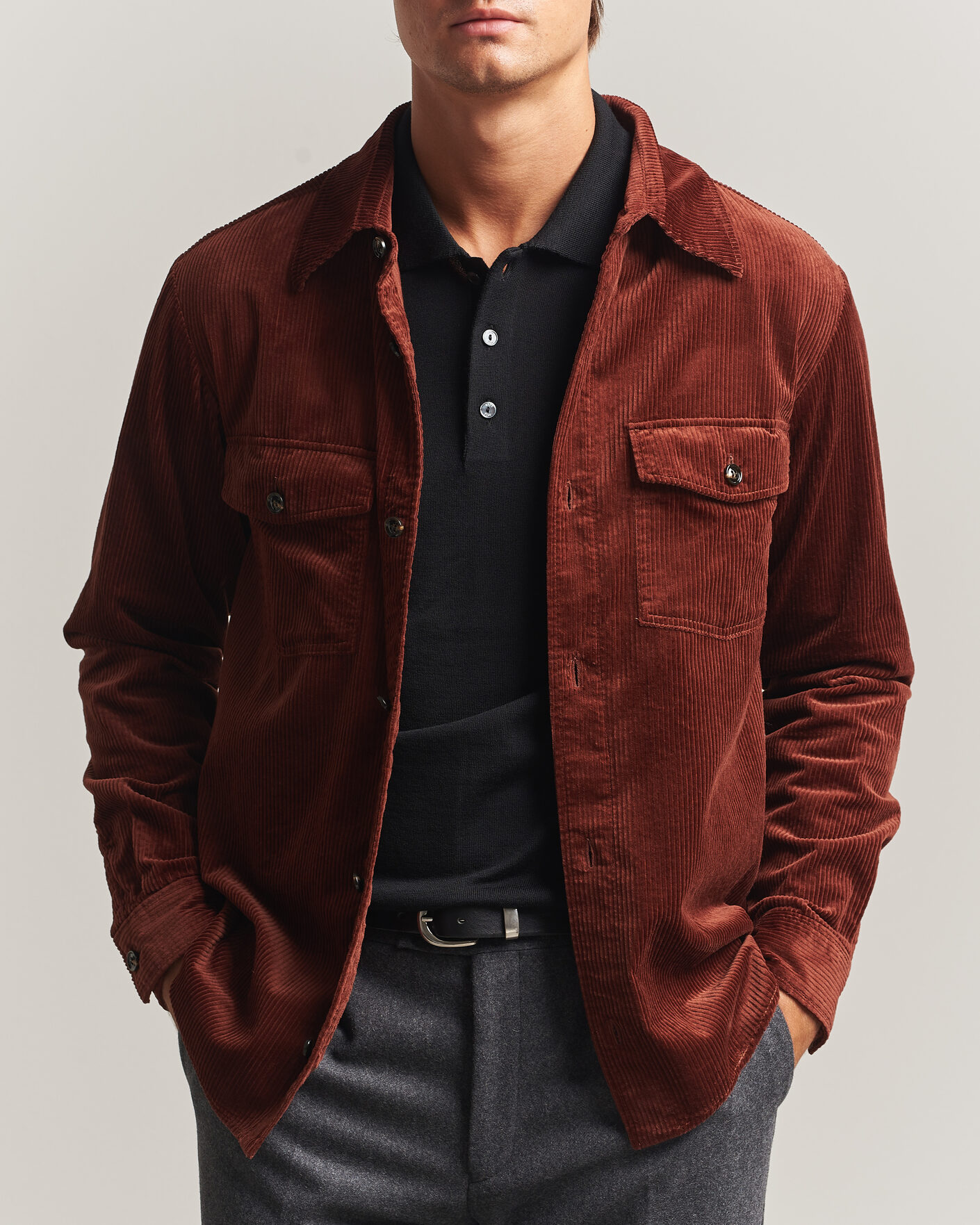 Mies | Kauluspaidat | Oscar Jacobson | Magnus Cord Shirt Jacket Burgundy
