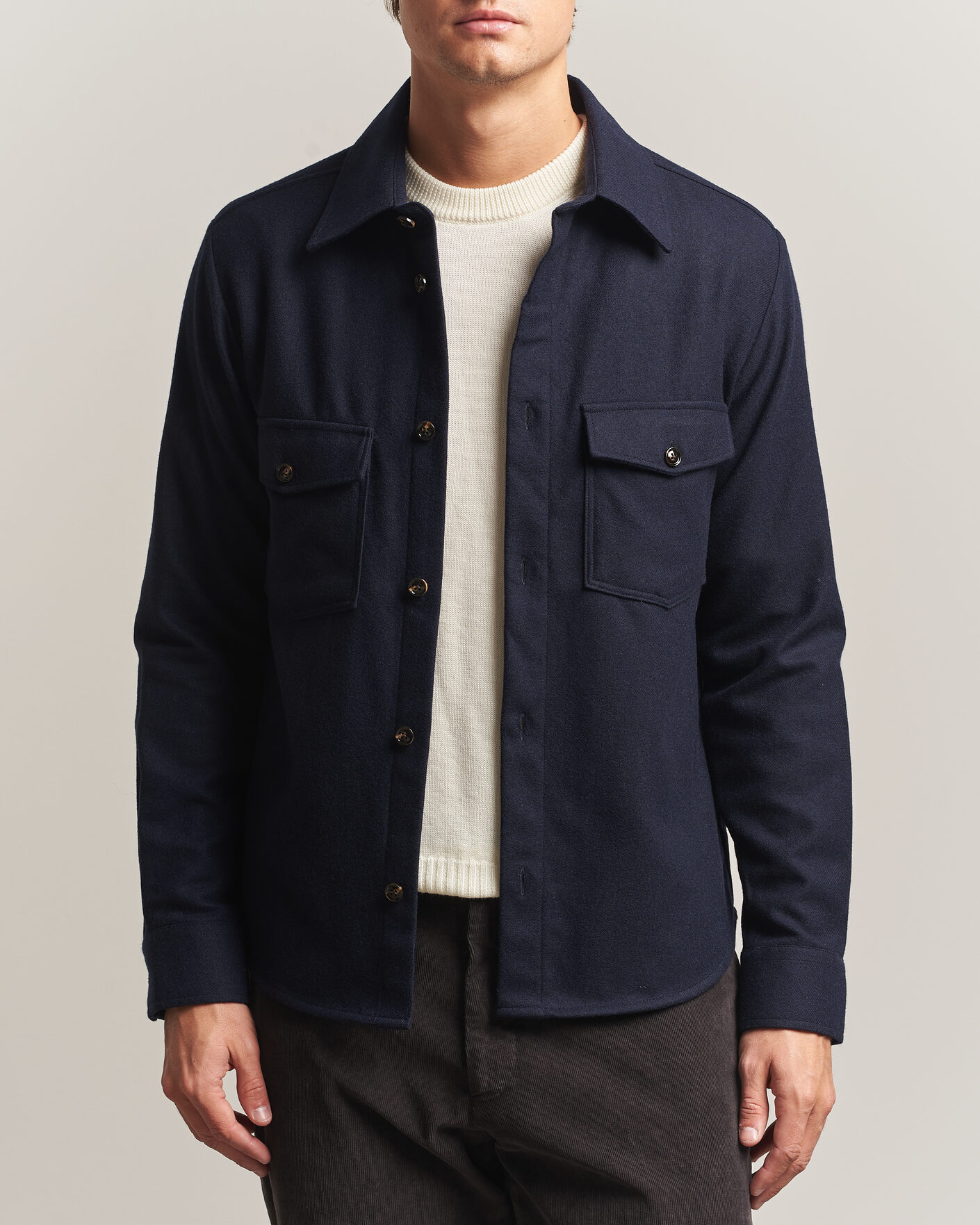 Mies | Kauluspaidat | Oscar Jacobson | Magnus Wool Shirt Jacket Navy
