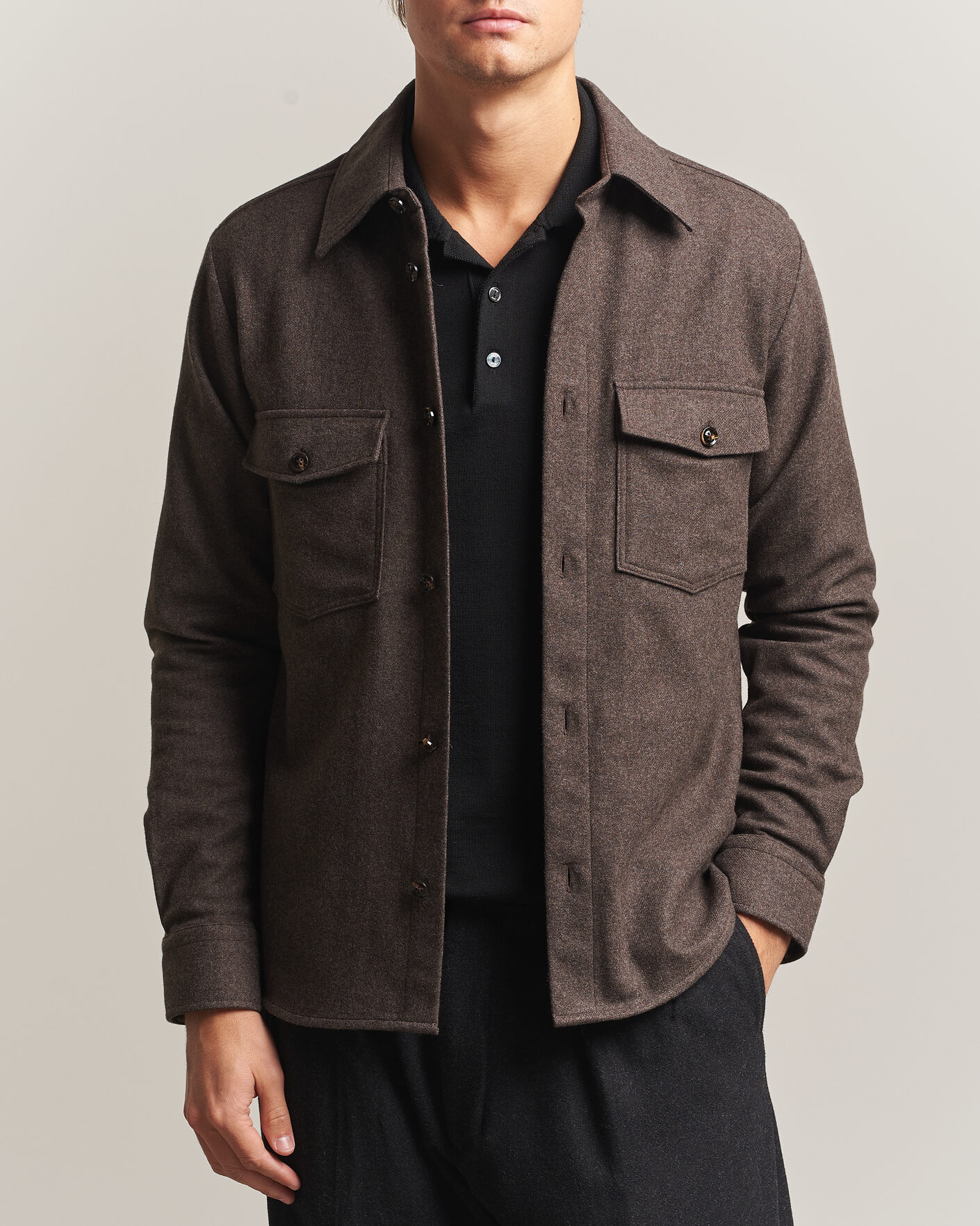 Mies | Kauluspaidat | Oscar Jacobson | Magnus Wool Shirt Jacket Brown