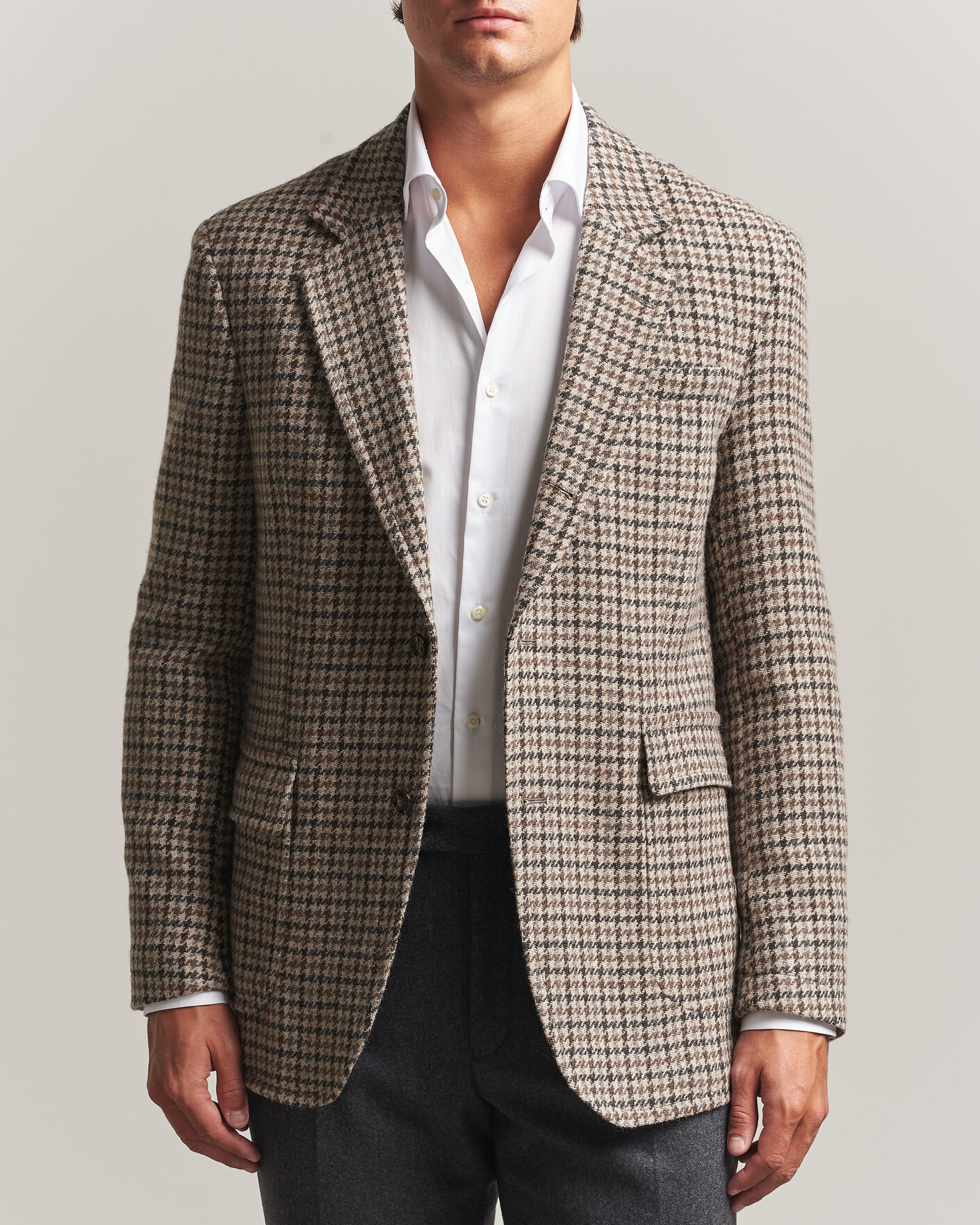 Mies | Pikkutakit | Oscar Jacobson | Fridolf Wool Houndstooth Patch Blazer Brown