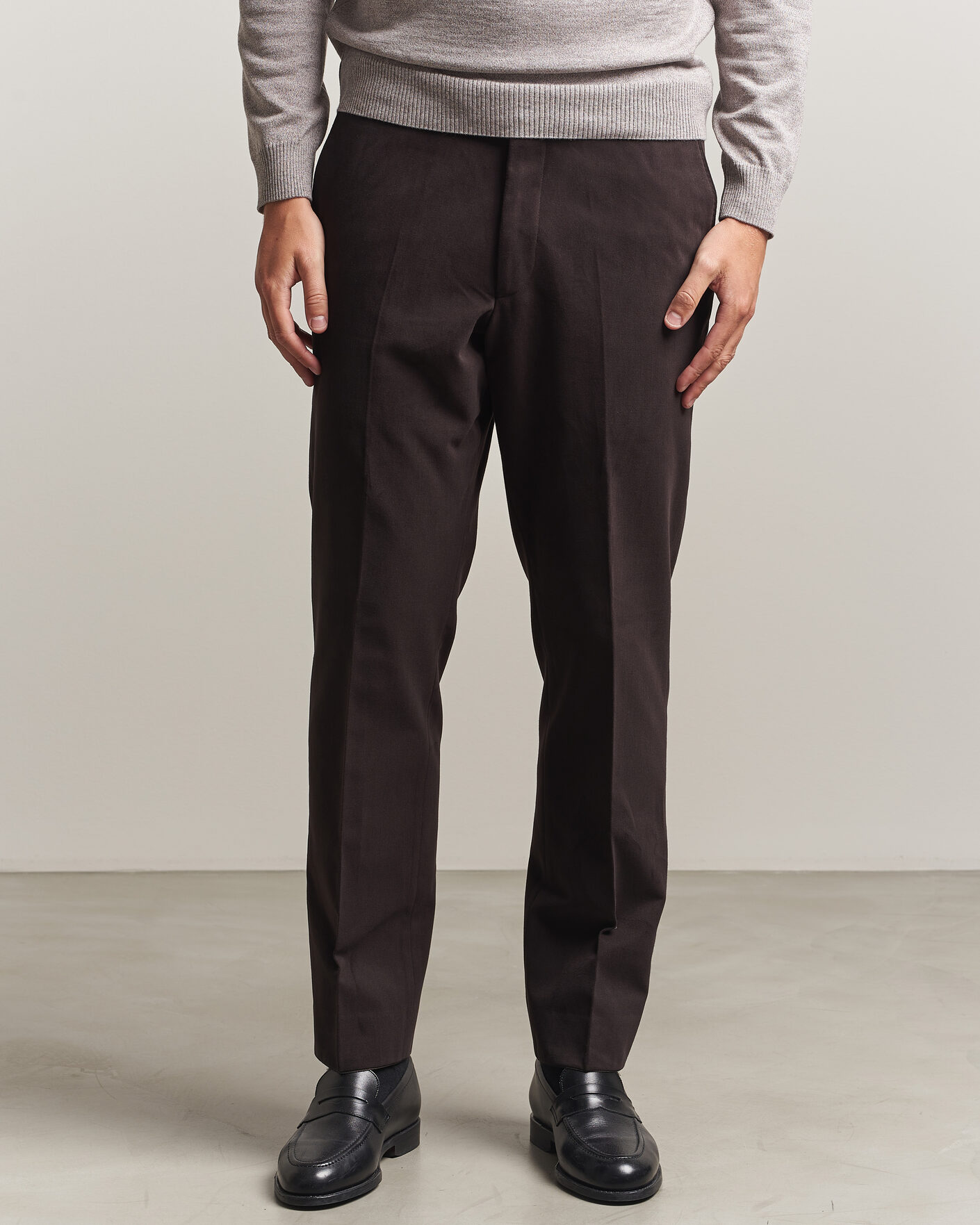 Mies | Housut | Oscar Jacobson | Dandy Brushed Cotton Trousers Brown