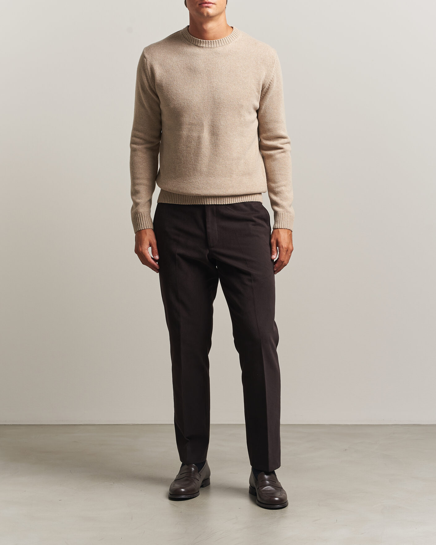 Mies | Puserot | Stenströms | Brushed Merino Crew Neck Beige