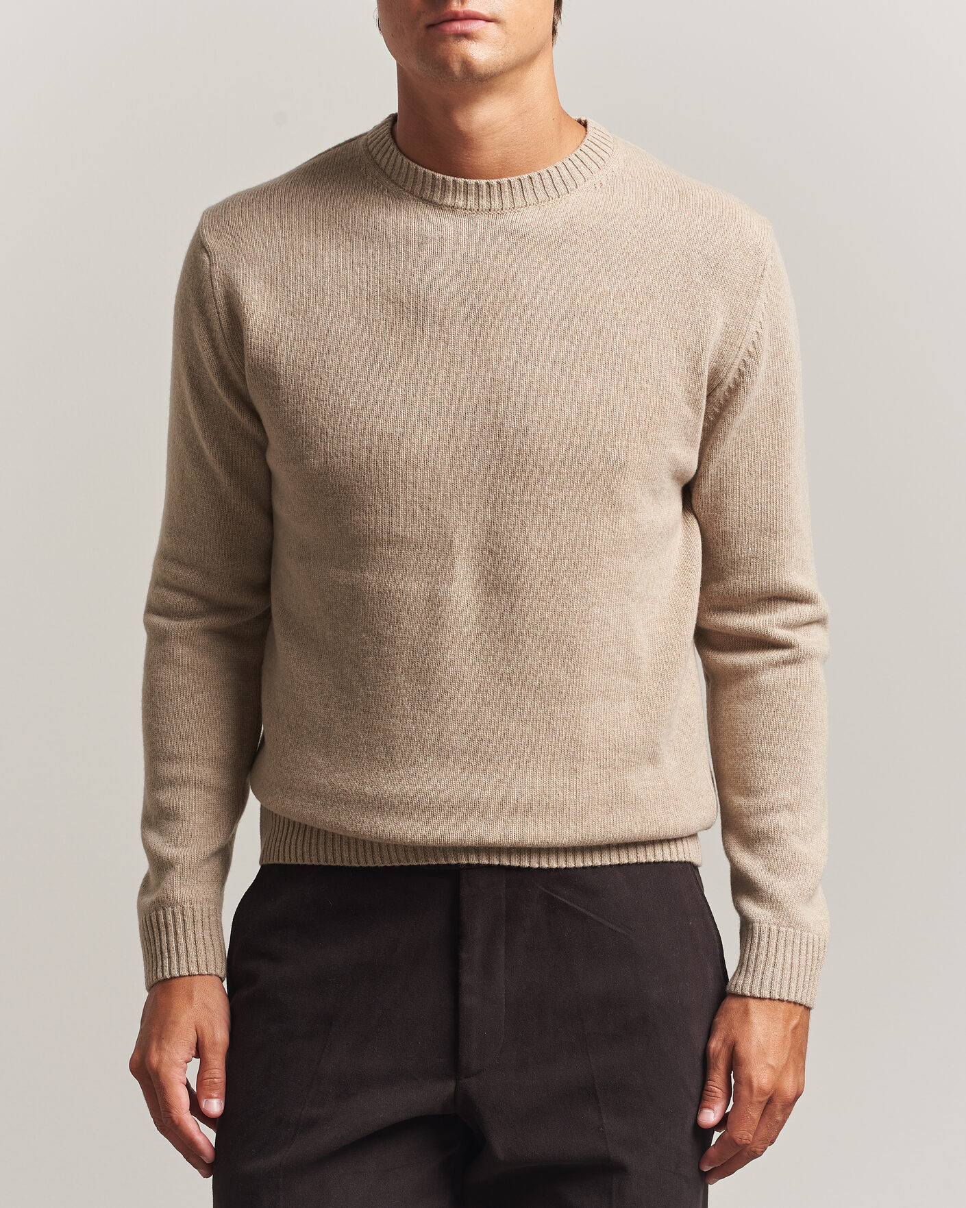 Mies | Puserot | Stenströms | Brushed Merino Crew Neck Beige