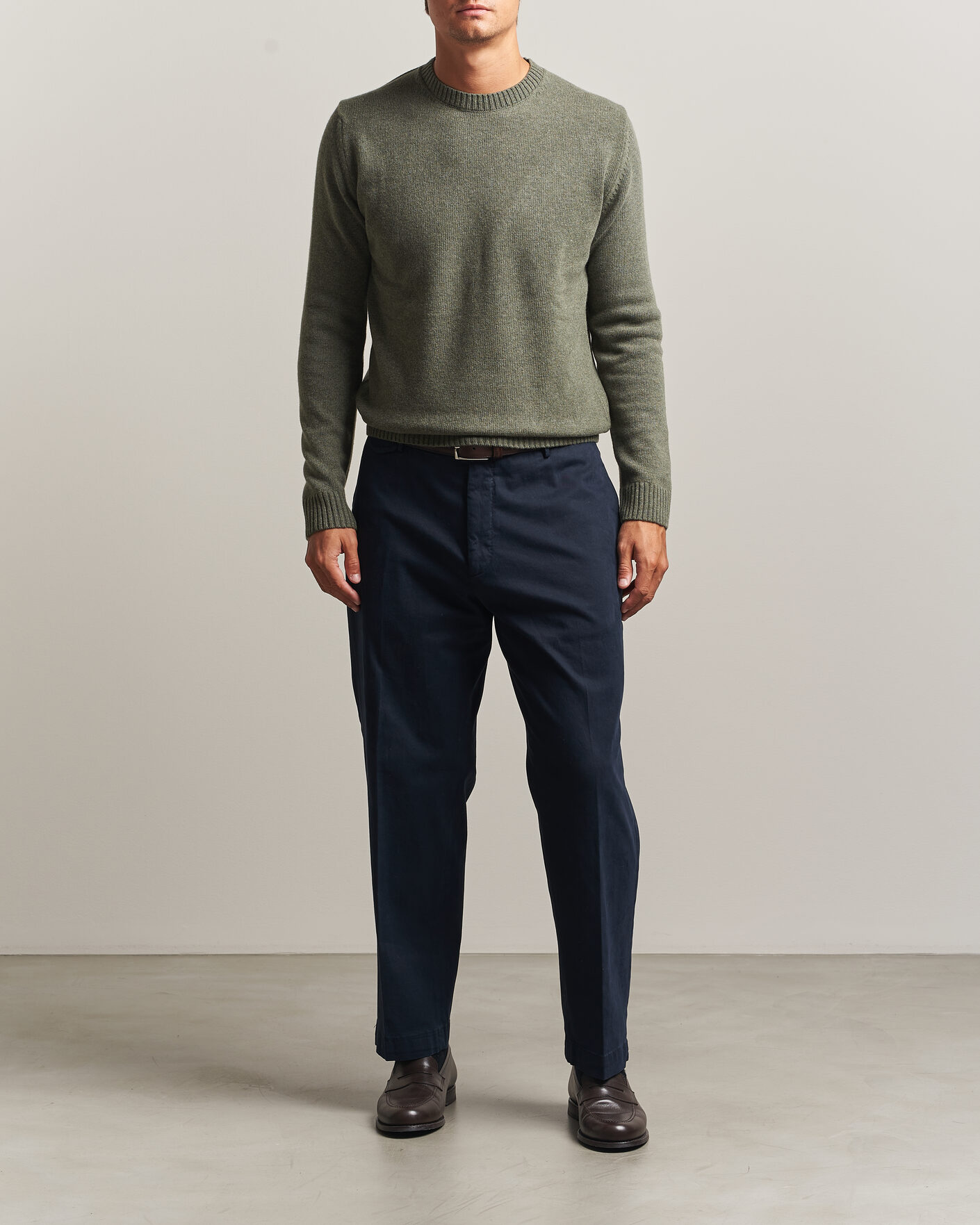 Mies | Puserot | Stenströms | Brushed Merino Crew Neck Green