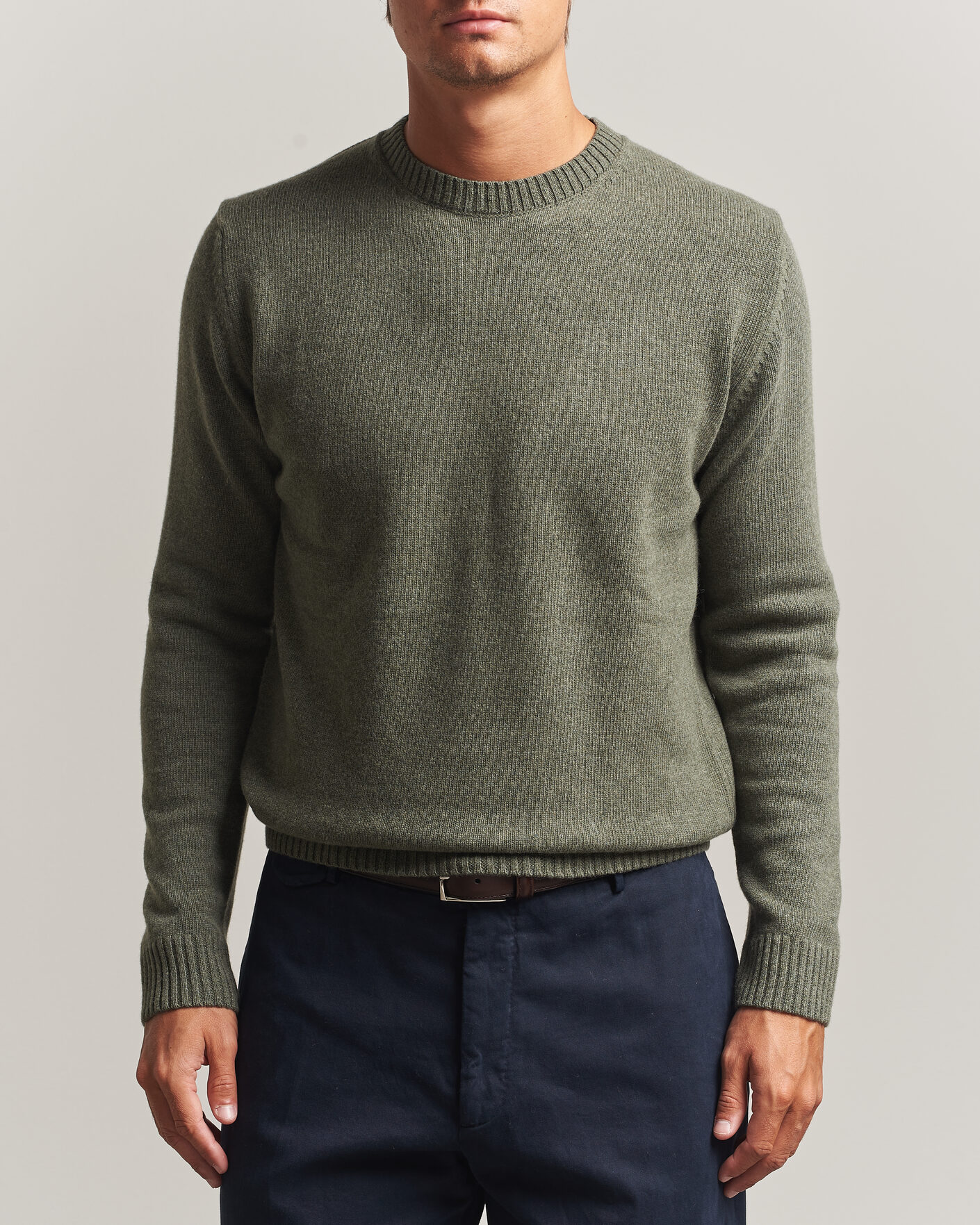 Mies | Puserot | Stenströms | Brushed Merino Crew Neck Green